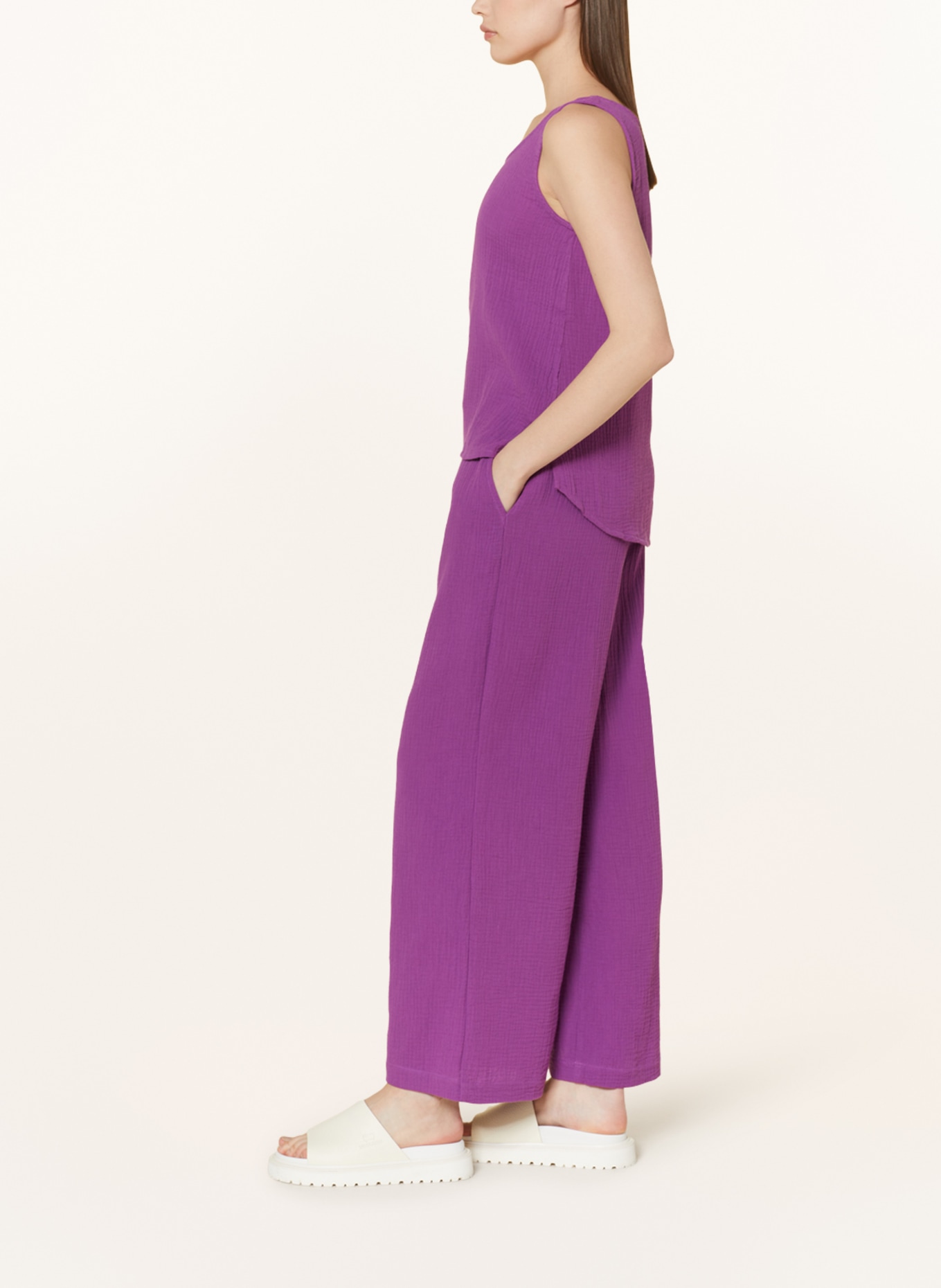 darling harbour Wide leg trousers made of muslin, Color: Orchidee (Image 4)