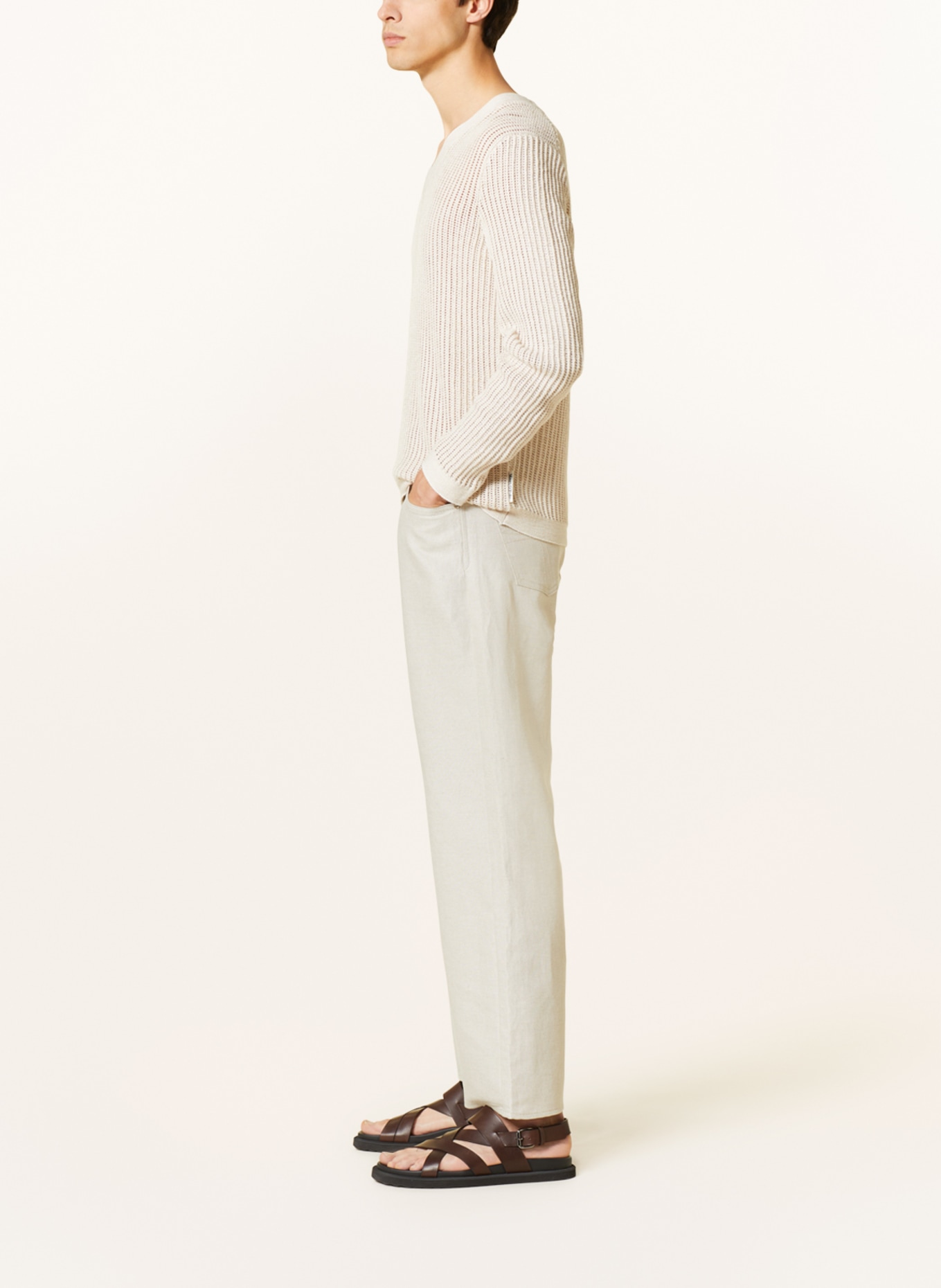 TIGER OF SWEDEN Spodnie TILLE regular fit z dodatkiem lnu, Kolor: KREMOWY (Obrazek 4)