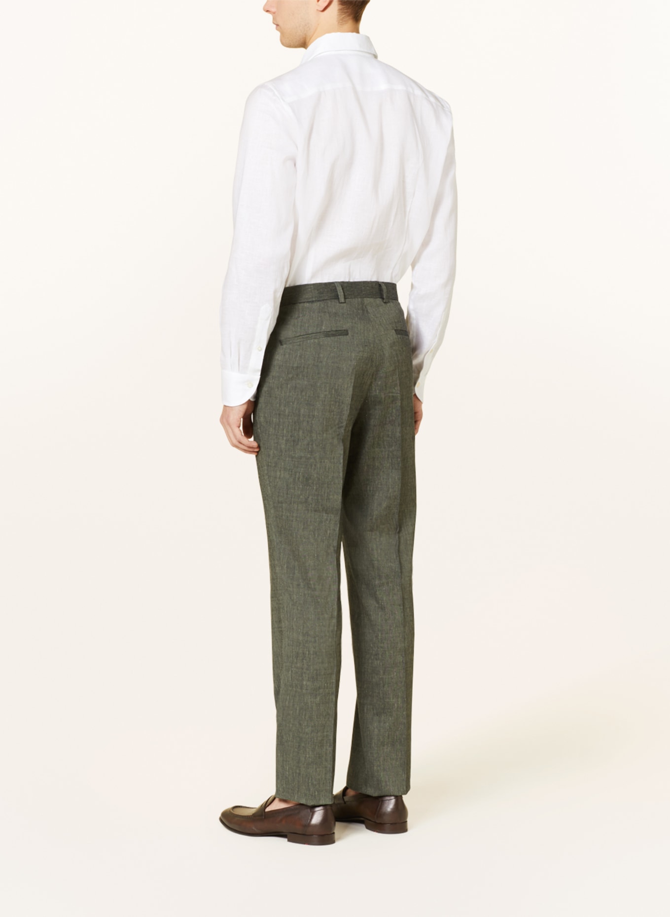 BOSS Spodnie garniturowe LEON regular fit z dodatkiem lnu, Kolor: SZARY (Obrazek 4)