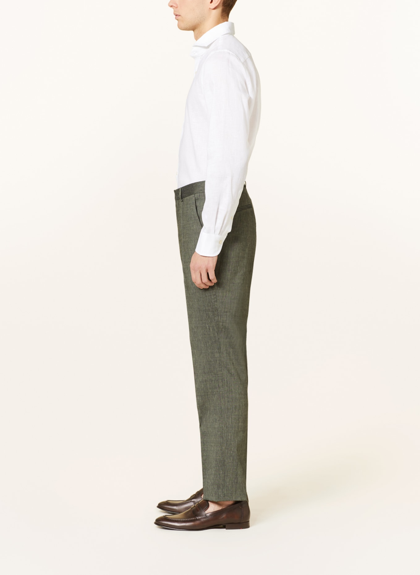 BOSS Spodnie garniturowe LEON regular fit z dodatkiem lnu, Kolor: SZARY (Obrazek 5)
