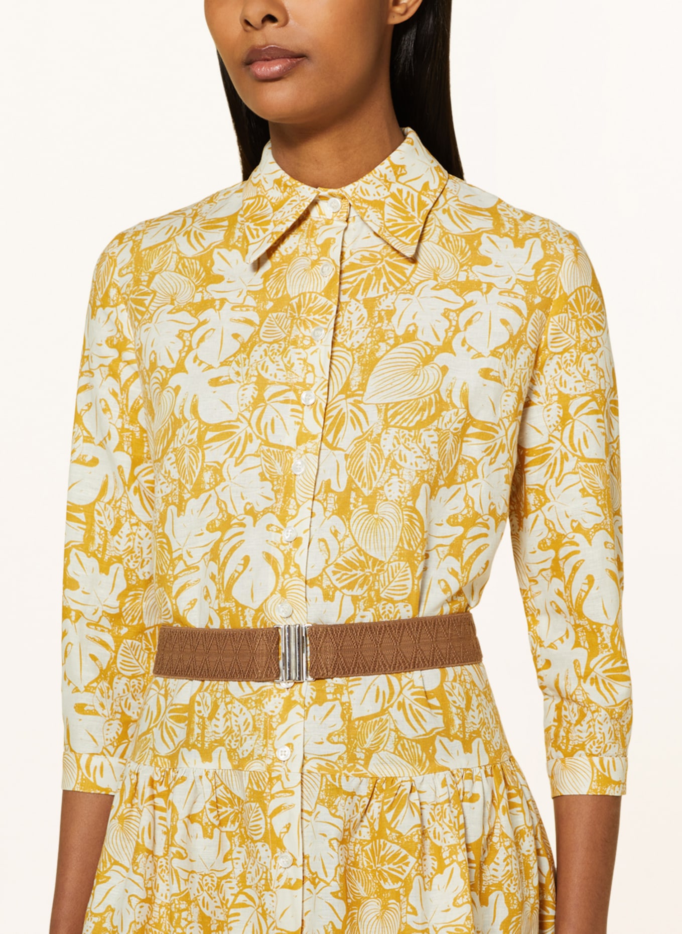 KINGA MATHE Shirt dress KIMI with linen and 3/4 sleeves, Color: DARK YELLOW/ WHITE (Image 4)