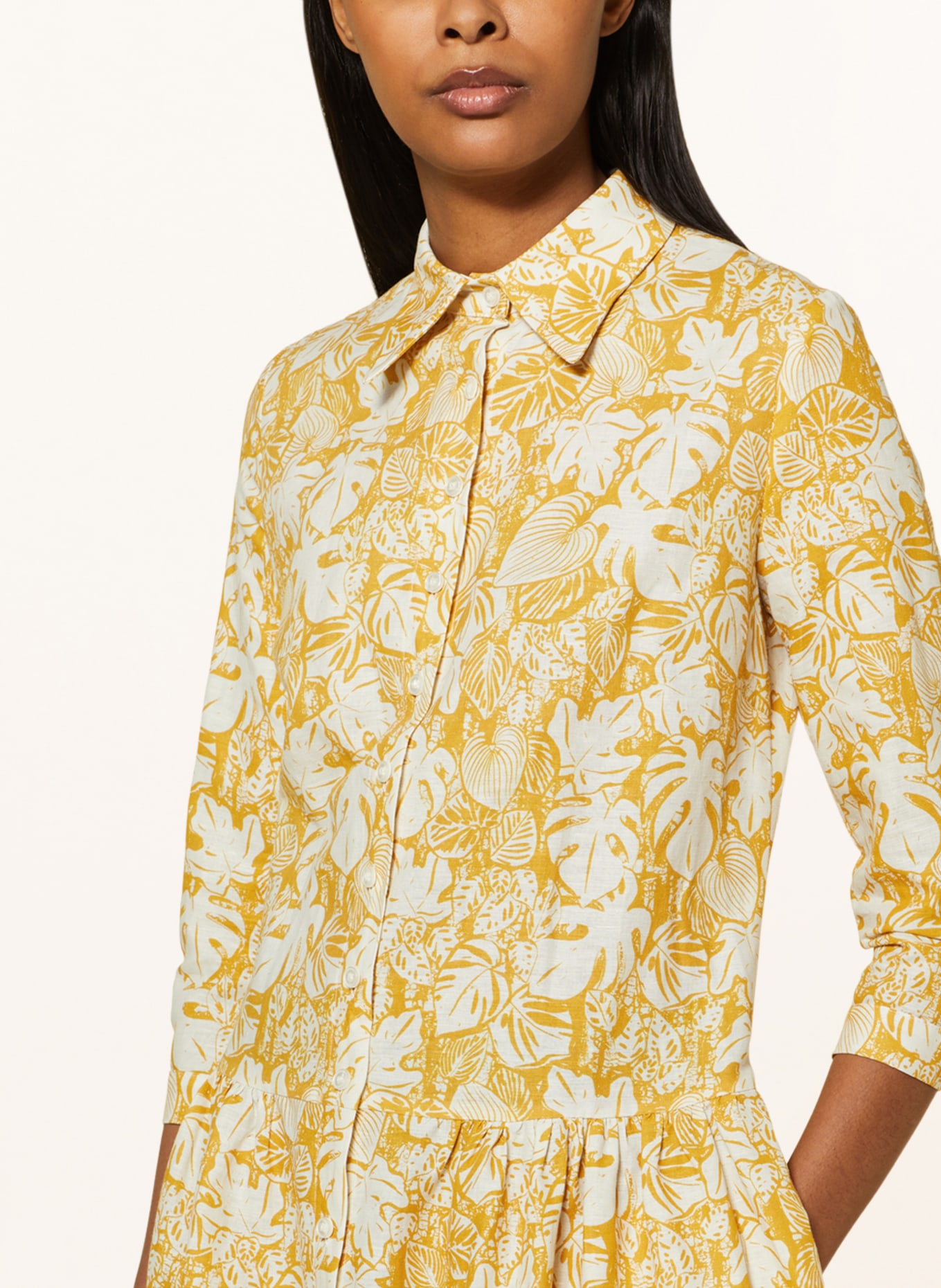 KINGA MATHE Shirt dress KIMI with linen and 3/4 sleeves, Color: DARK YELLOW/ WHITE (Image 5)