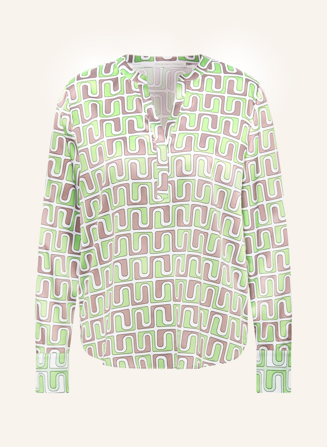 HERZEN'S ANGELEGENHEIT Silk tunic, Color: CREAM/ LIGHT GREEN/ TAUPE (Image 1)