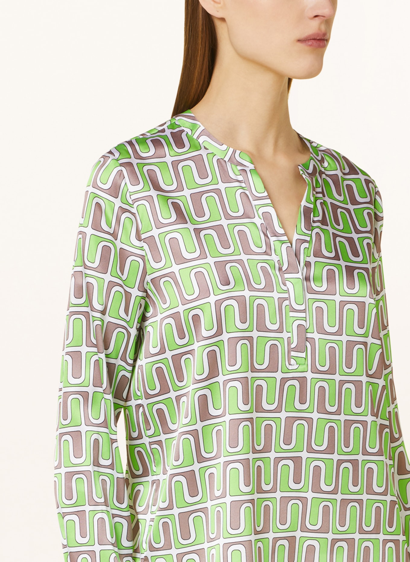 HERZEN'S ANGELEGENHEIT Silk tunic, Color: CREAM/ LIGHT GREEN/ TAUPE (Image 4)