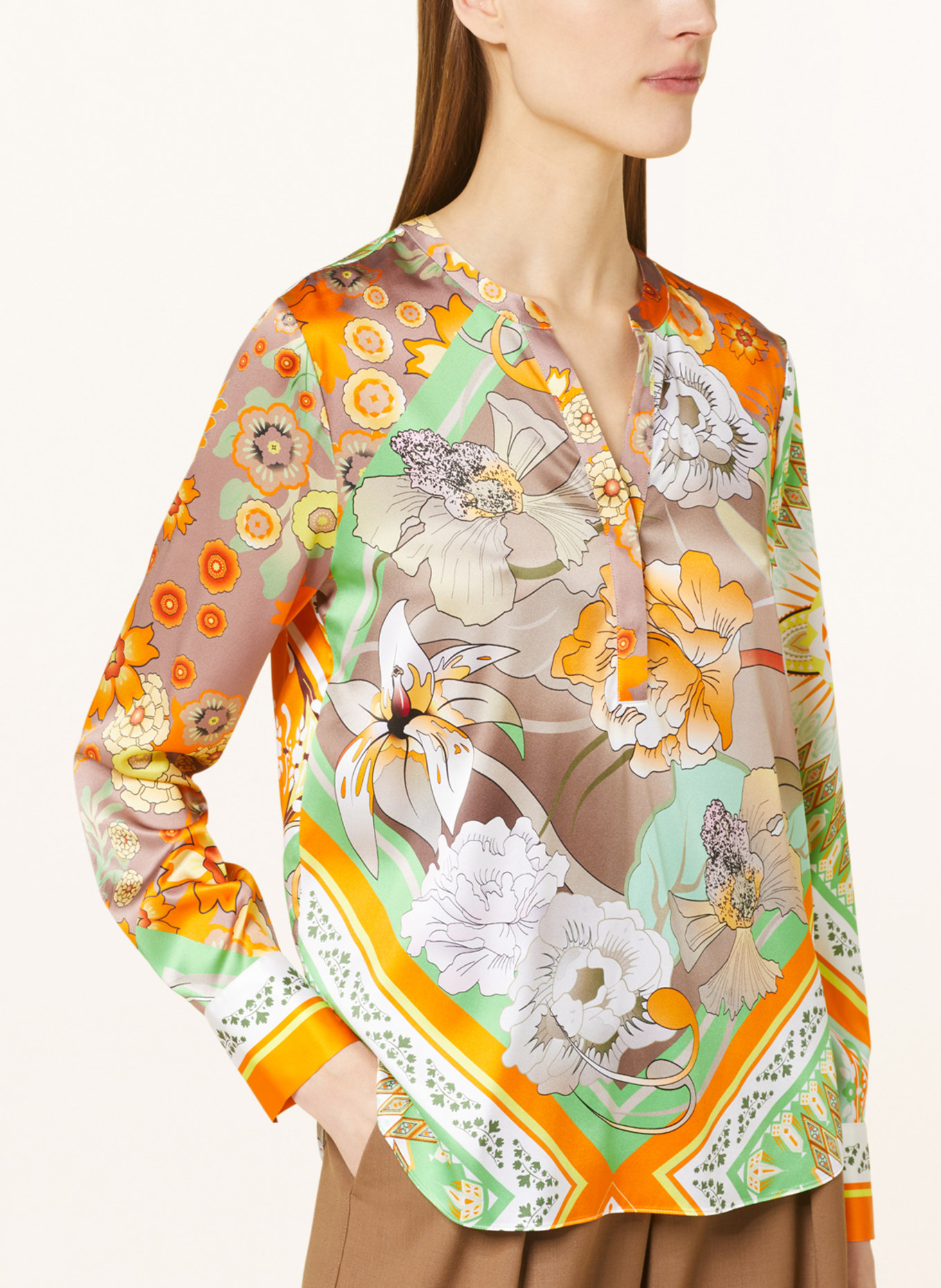 HERZEN'S ANGELEGENHEIT Shirt blouse in silk, Color: ORANGE/ TAUPE/ LIGHT GREEN (Image 4)