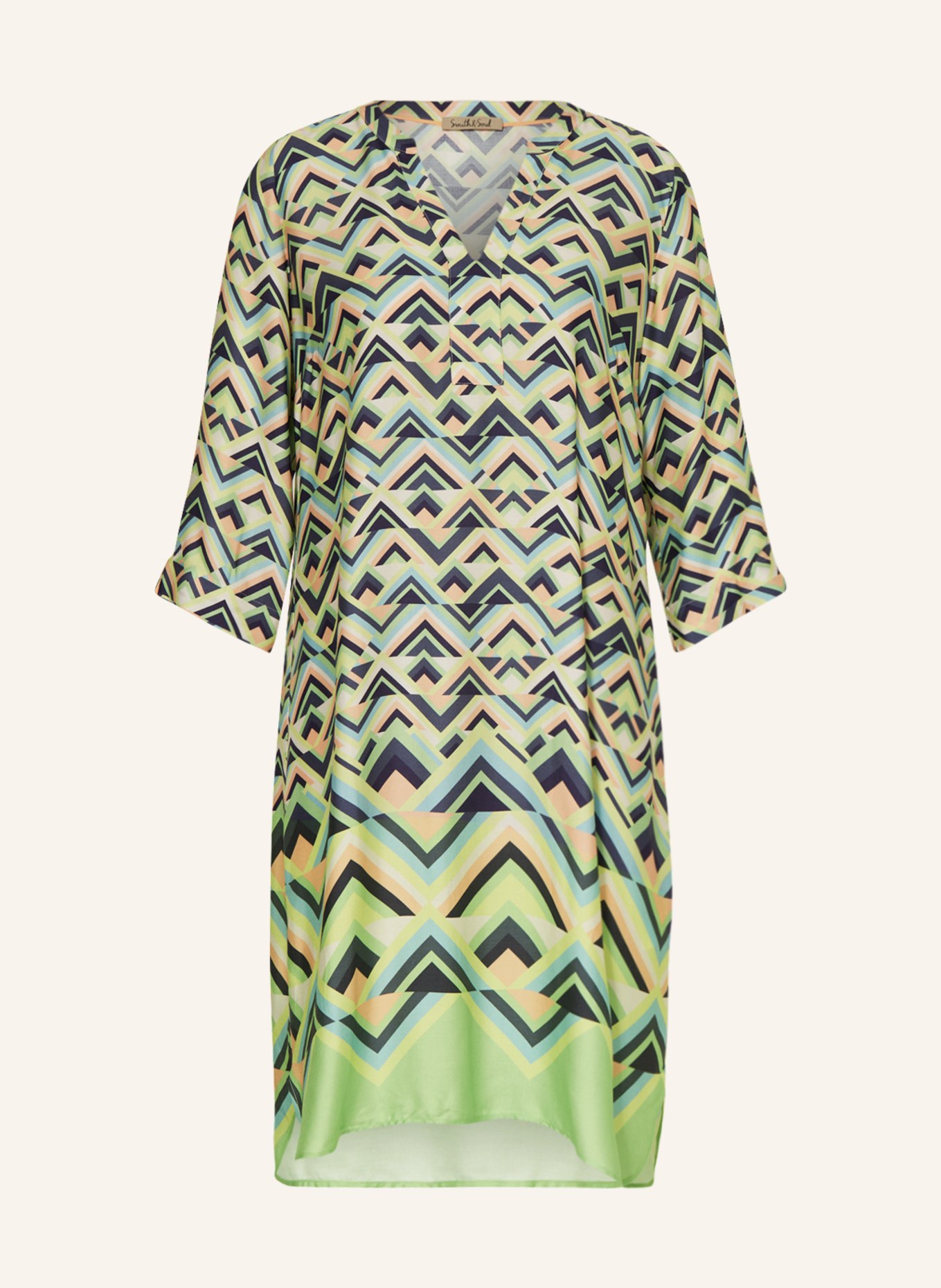 Smith & Soul Dress with 3/4 sleeves, Color: NEON GREEN/ LIGHT BLUE/ LIGHT ORANGE (Image 1)