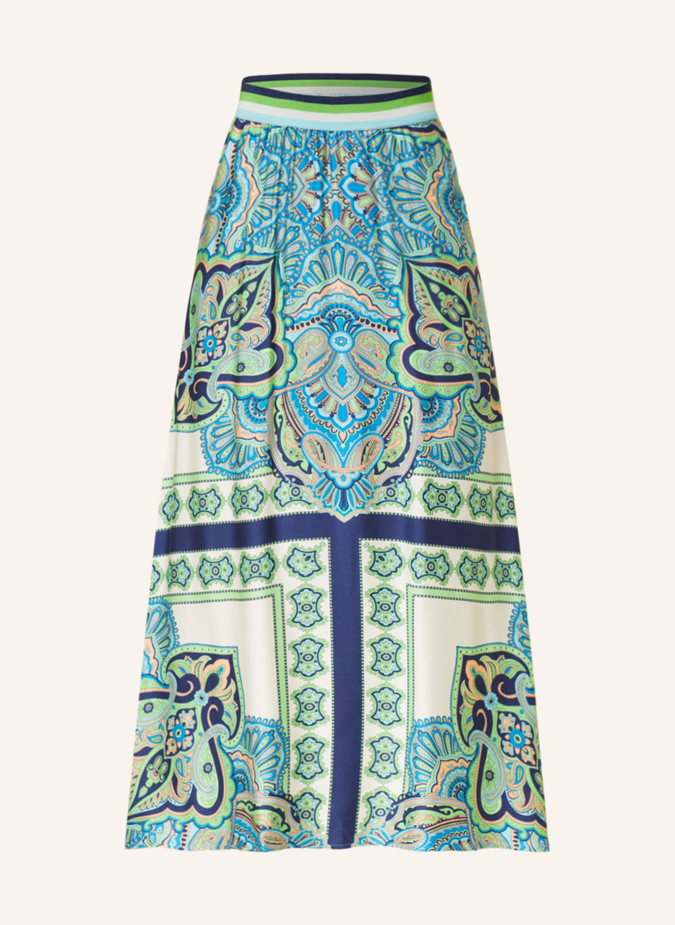 Smith & Soul Satin skirt, Color: DARK BLUE/ NEON GREEN/ LIGHT ORANGE (Image 1)