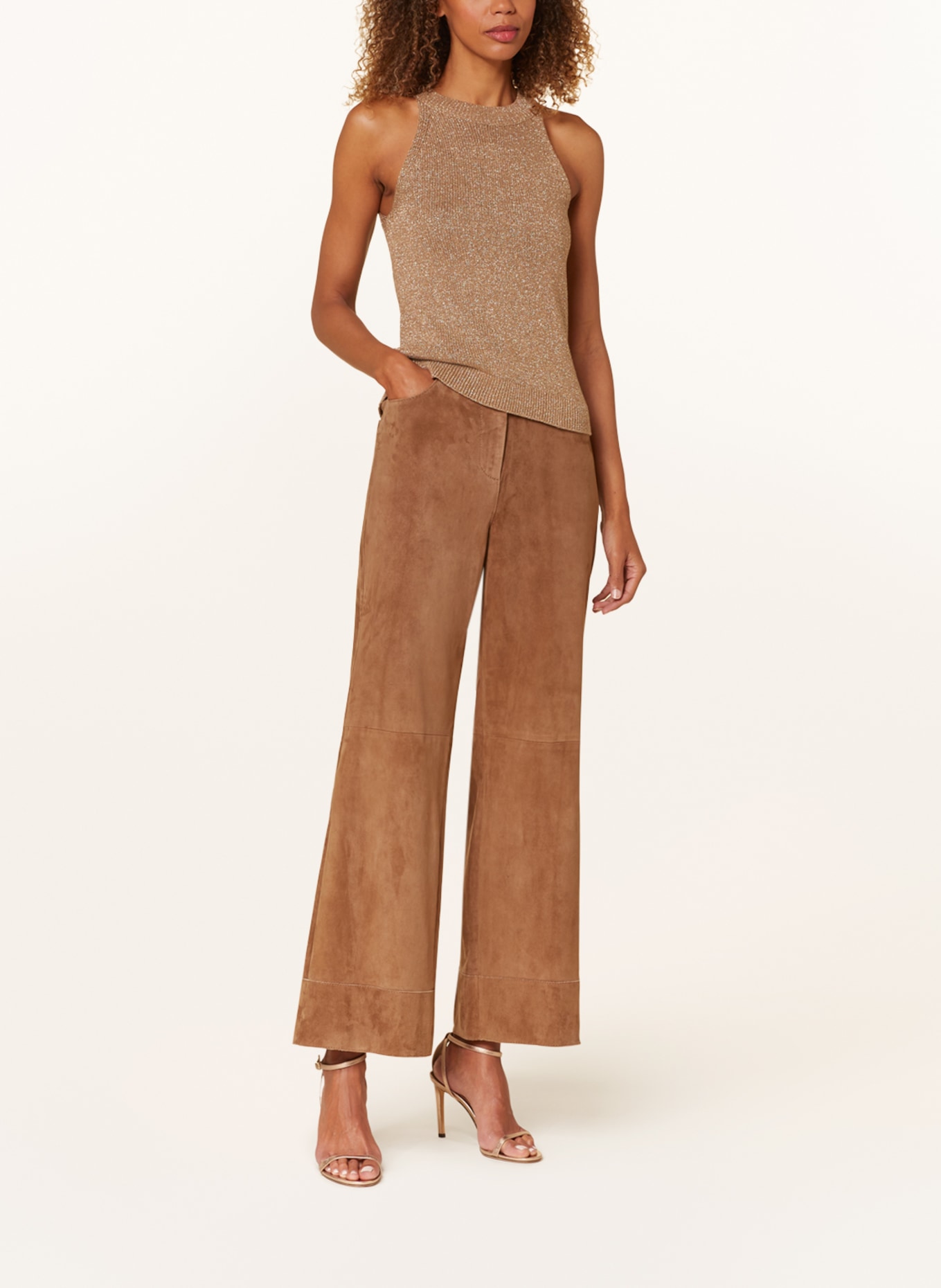LUISA CERANO Wide leg trousers made of leather, Color: CAMEL (Image 2)