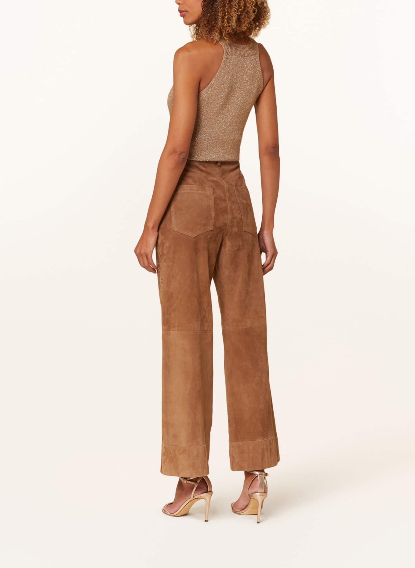 LUISA CERANO Wide leg trousers made of leather, Color: CAMEL (Image 3)