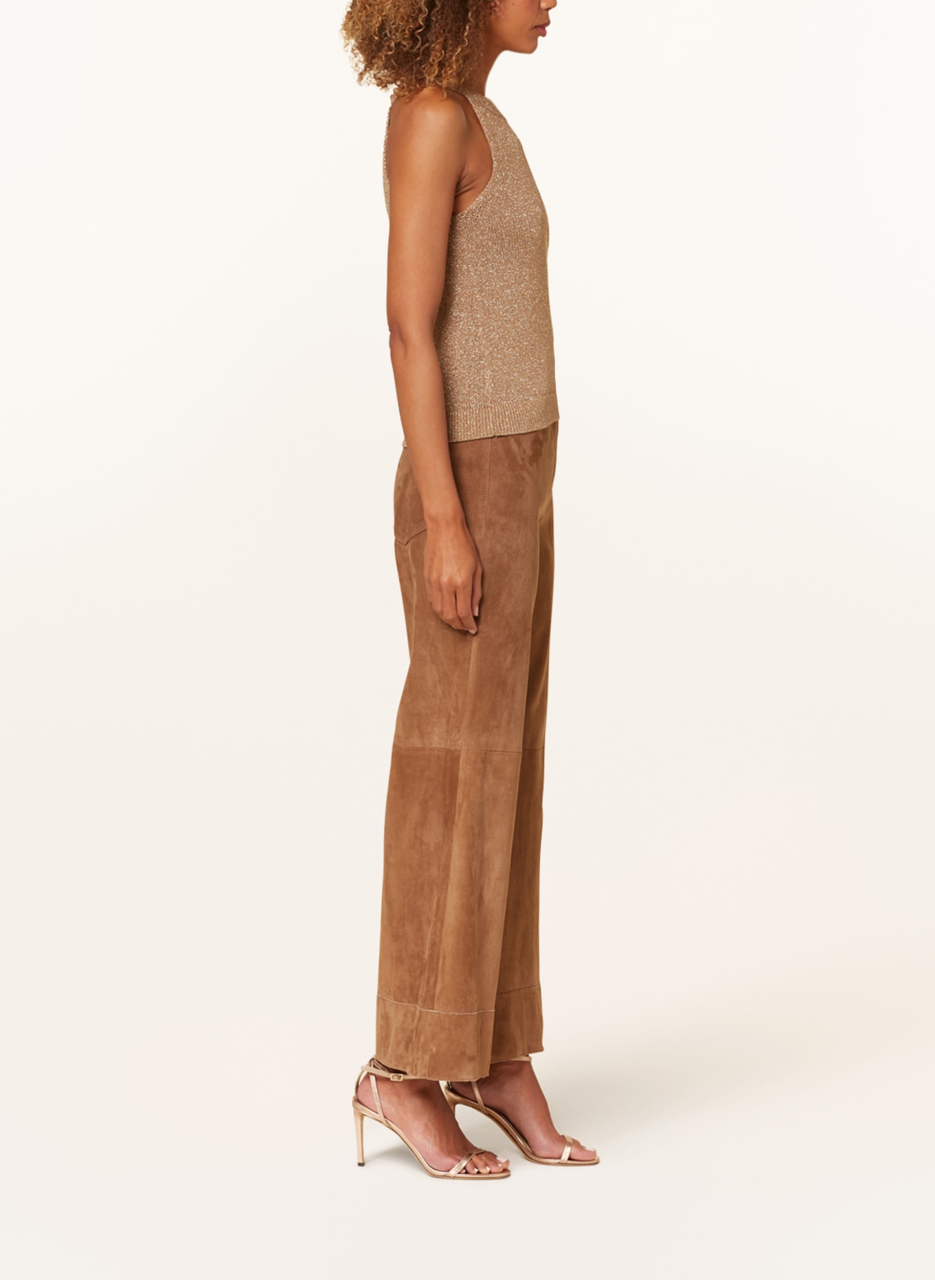 LUISA CERANO Wide leg trousers made of leather, Color: CAMEL (Image 4)