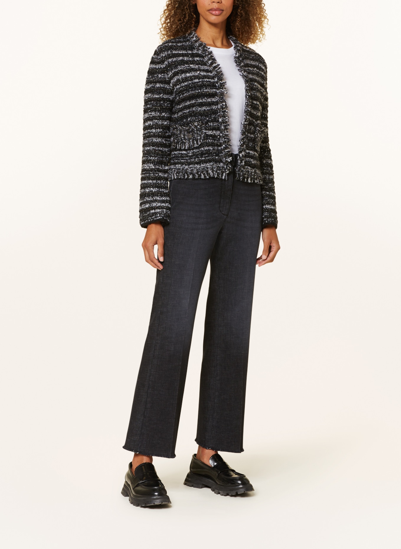 LUISA CERANO Tweed open cardigan with sequins, Color: BLACK/ GRAY (Image 2)