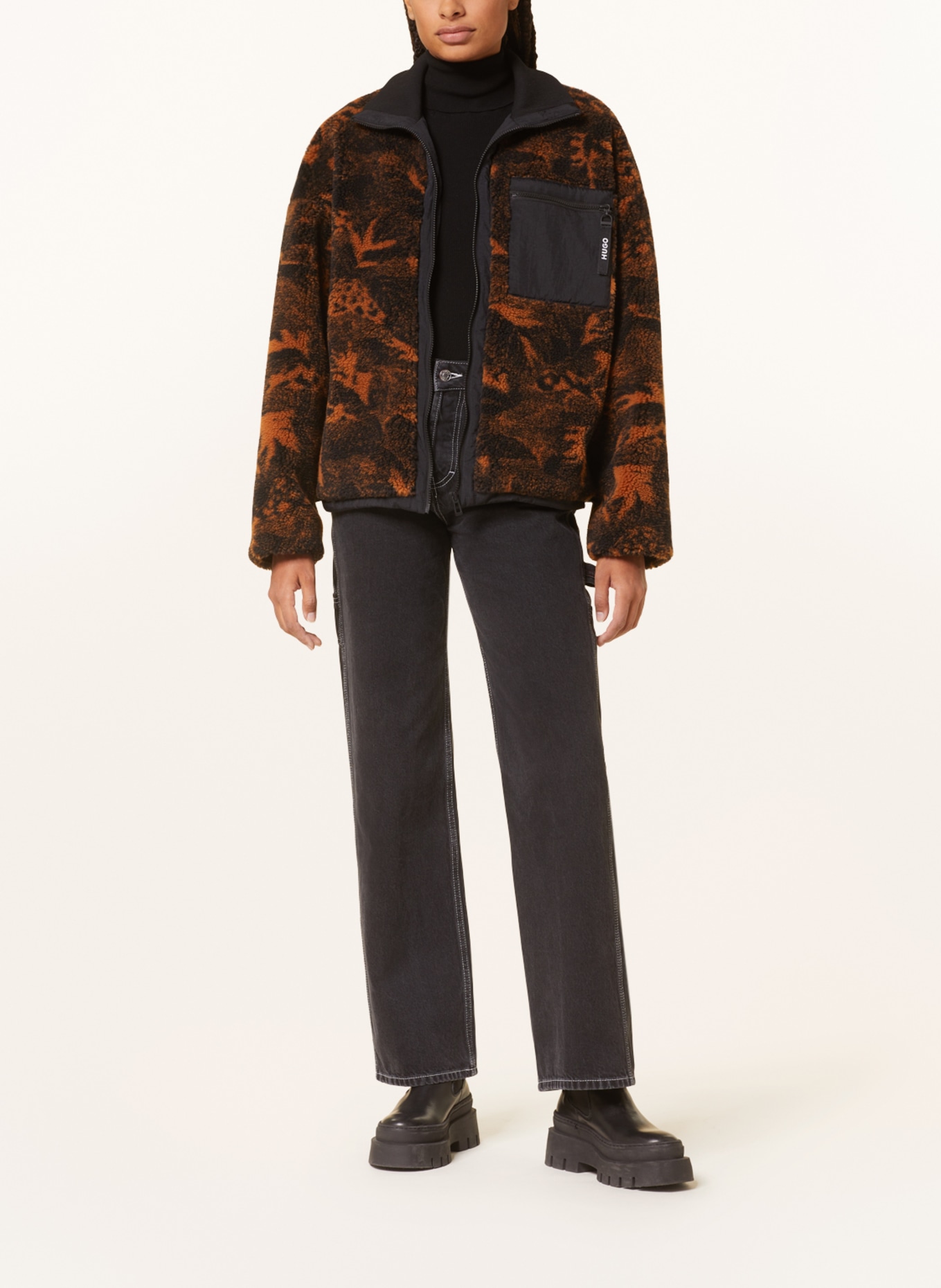HUGO Teddy jacket FABLINE in mixed materials, Color: BLACK/ DARK ORANGE (Image 2)