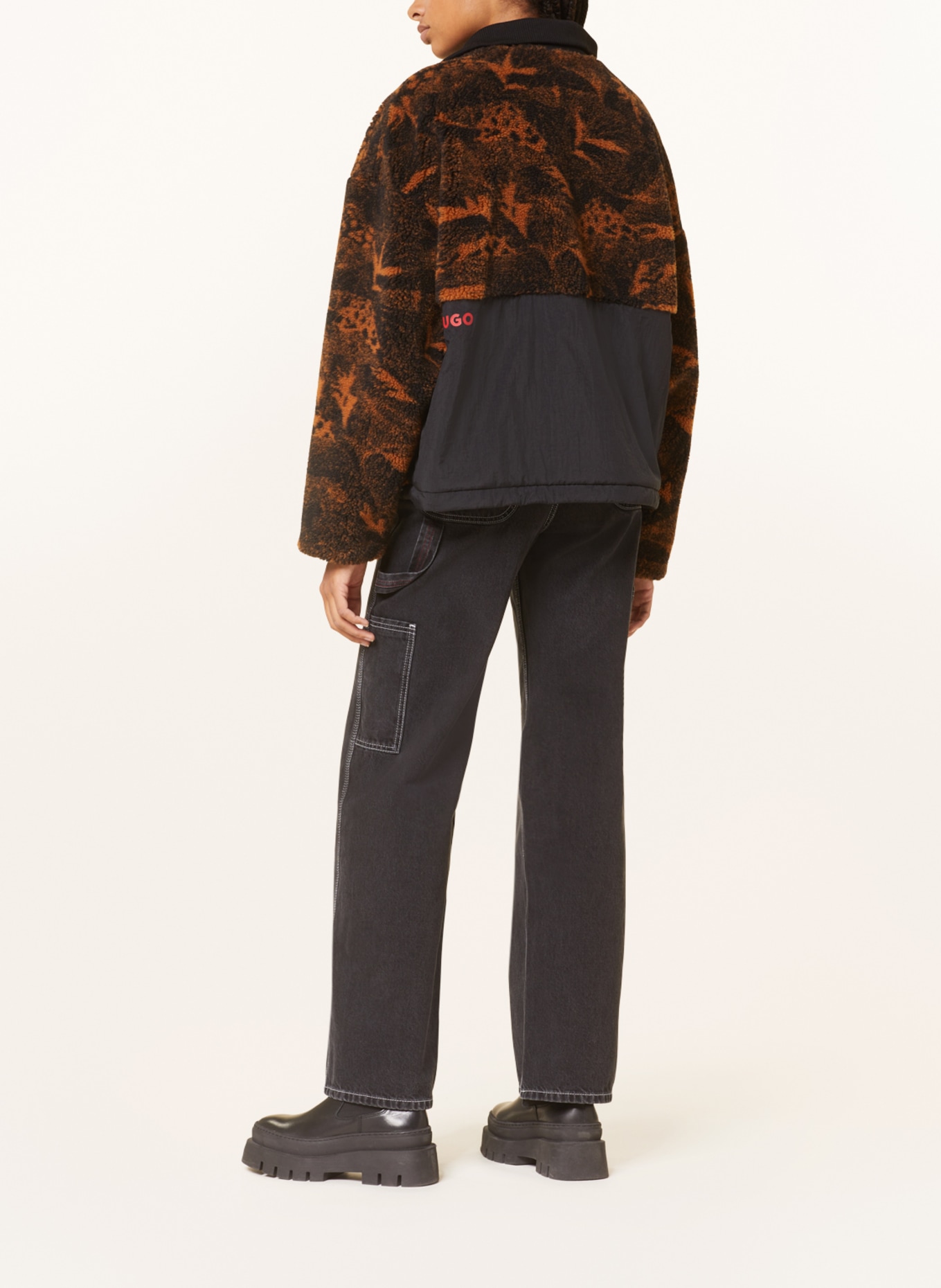 HUGO Teddy jacket FABLINE in mixed materials, Color: BLACK/ DARK ORANGE (Image 3)