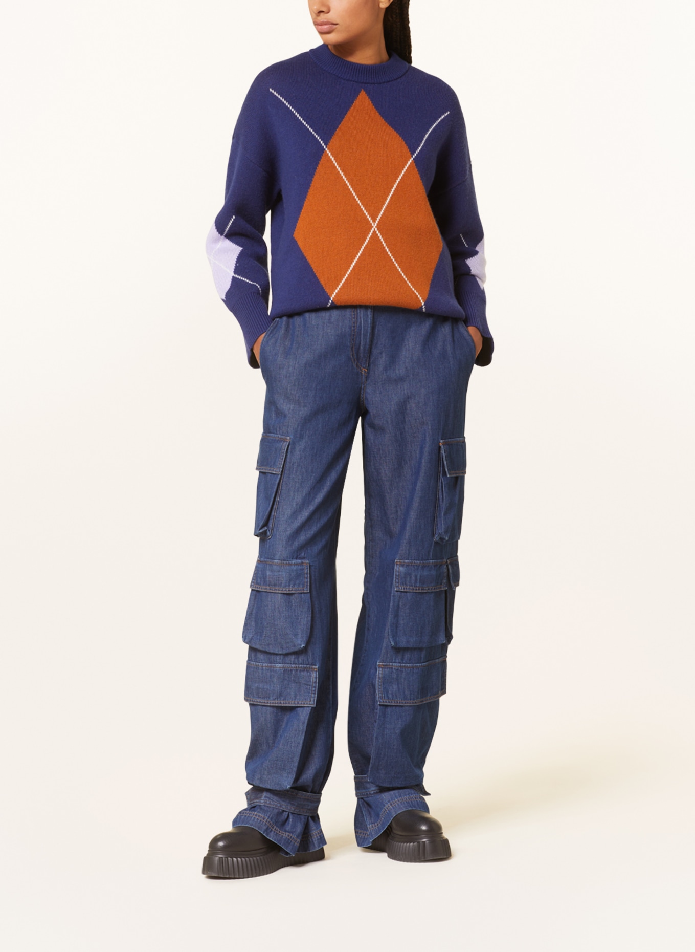 HUGO Cargo pants HACALU in denim look, Color: 420 MEDIUM BLUE (Image 2)
