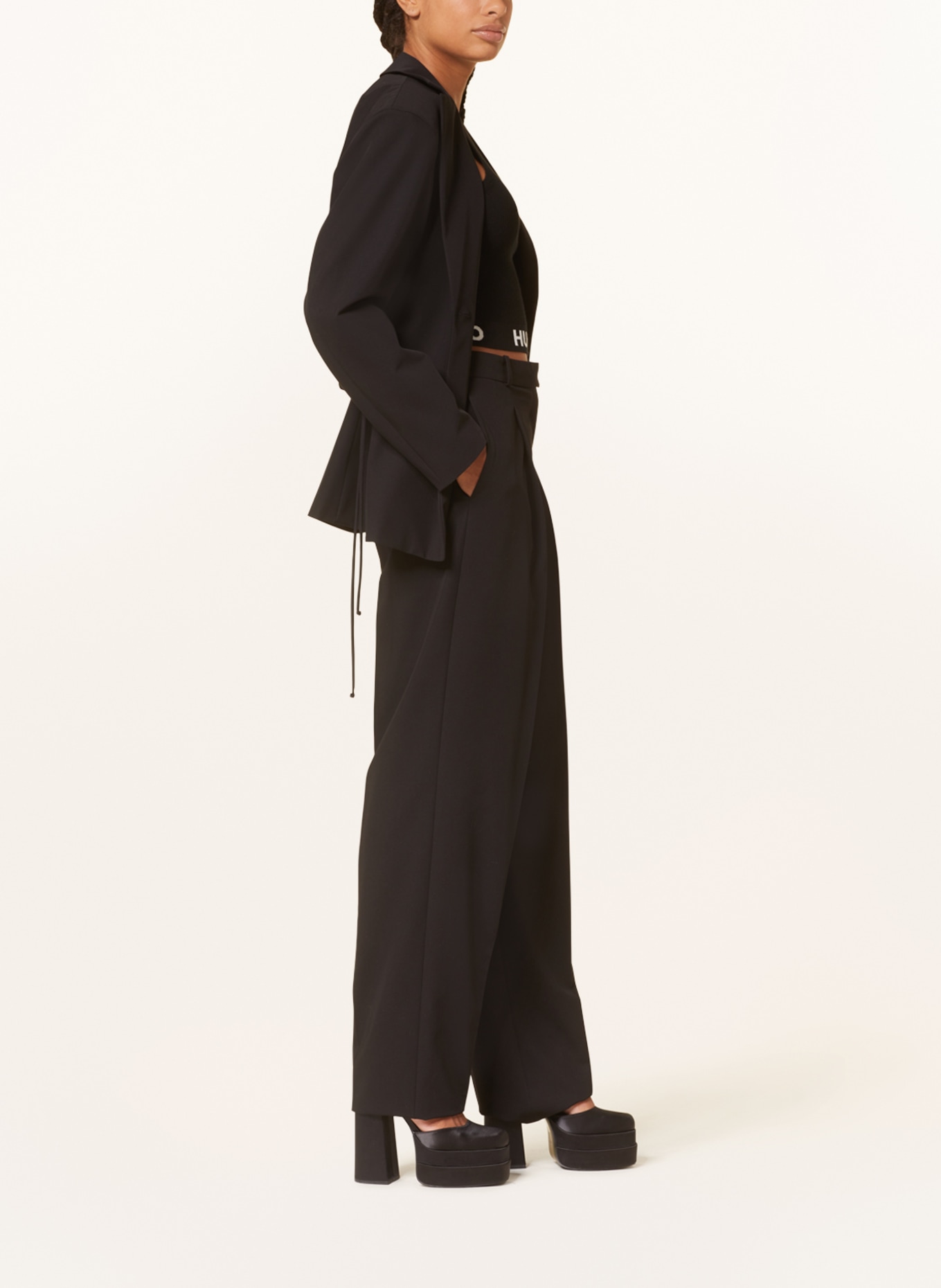 HUGO Wide leg trousers HASABU, Color: BLACK (Image 4)