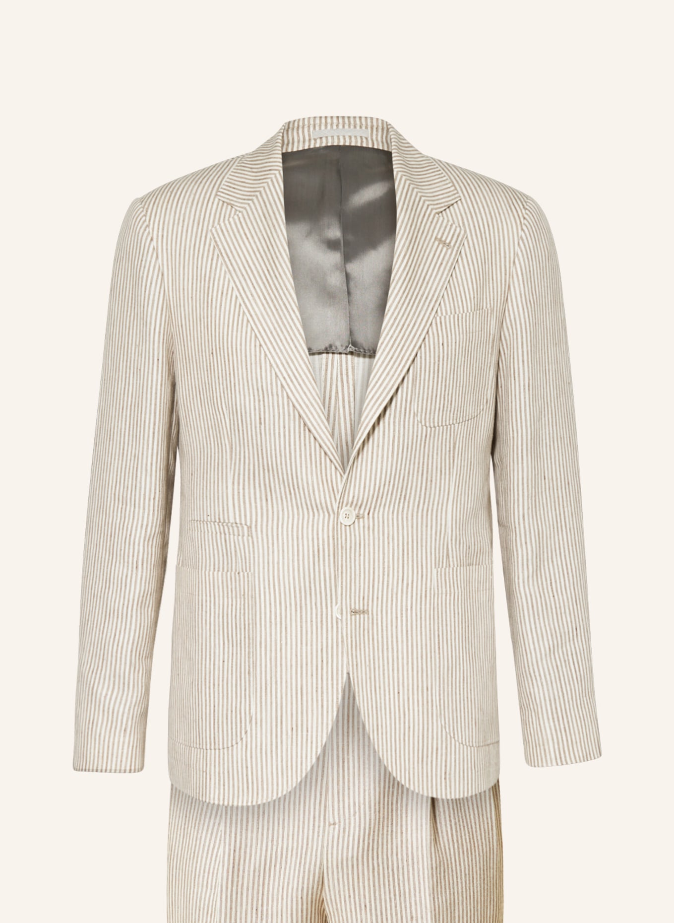 BRUNELLO CUCINELLI Anzug Slim Fit mit Leinen, Farbe: CREME/ DUNKELBRAUN (Bild 1)