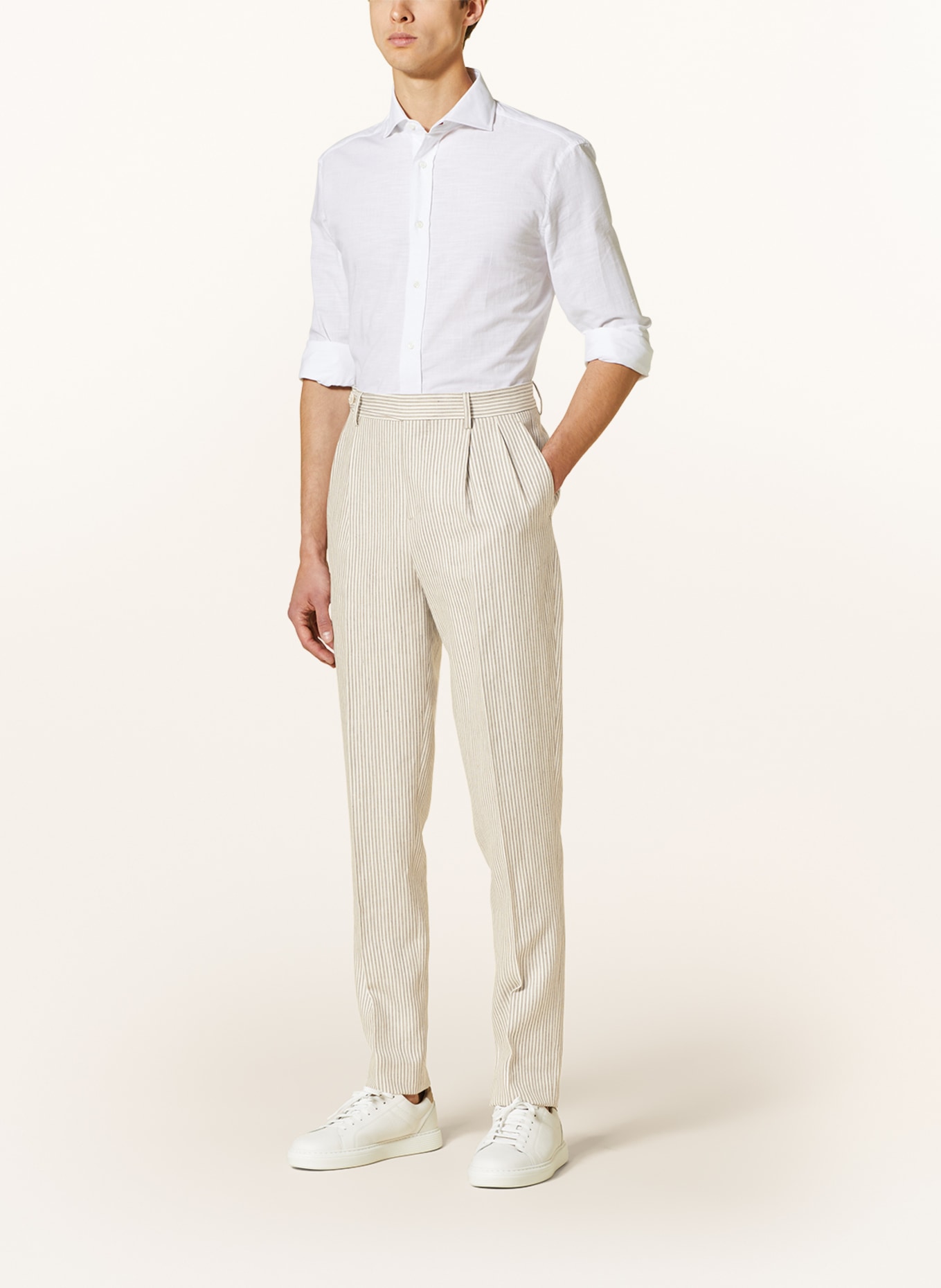 BRUNELLO CUCINELLI Anzug Slim Fit mit Leinen, Farbe: CREME/ DUNKELBRAUN (Bild 4)