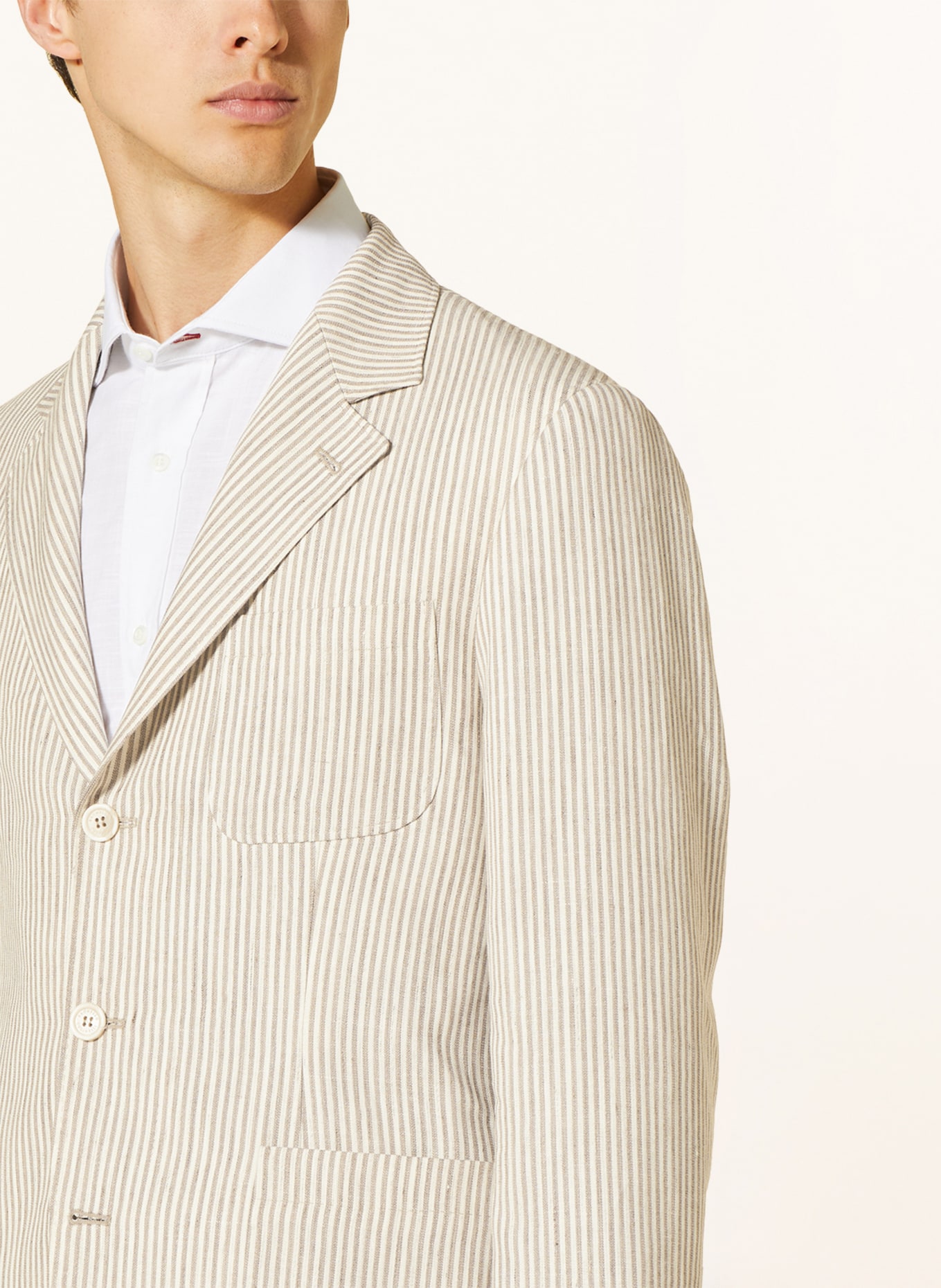 BRUNELLO CUCINELLI Anzug Slim Fit mit Leinen, Farbe: CREME/ DUNKELBRAUN (Bild 5)