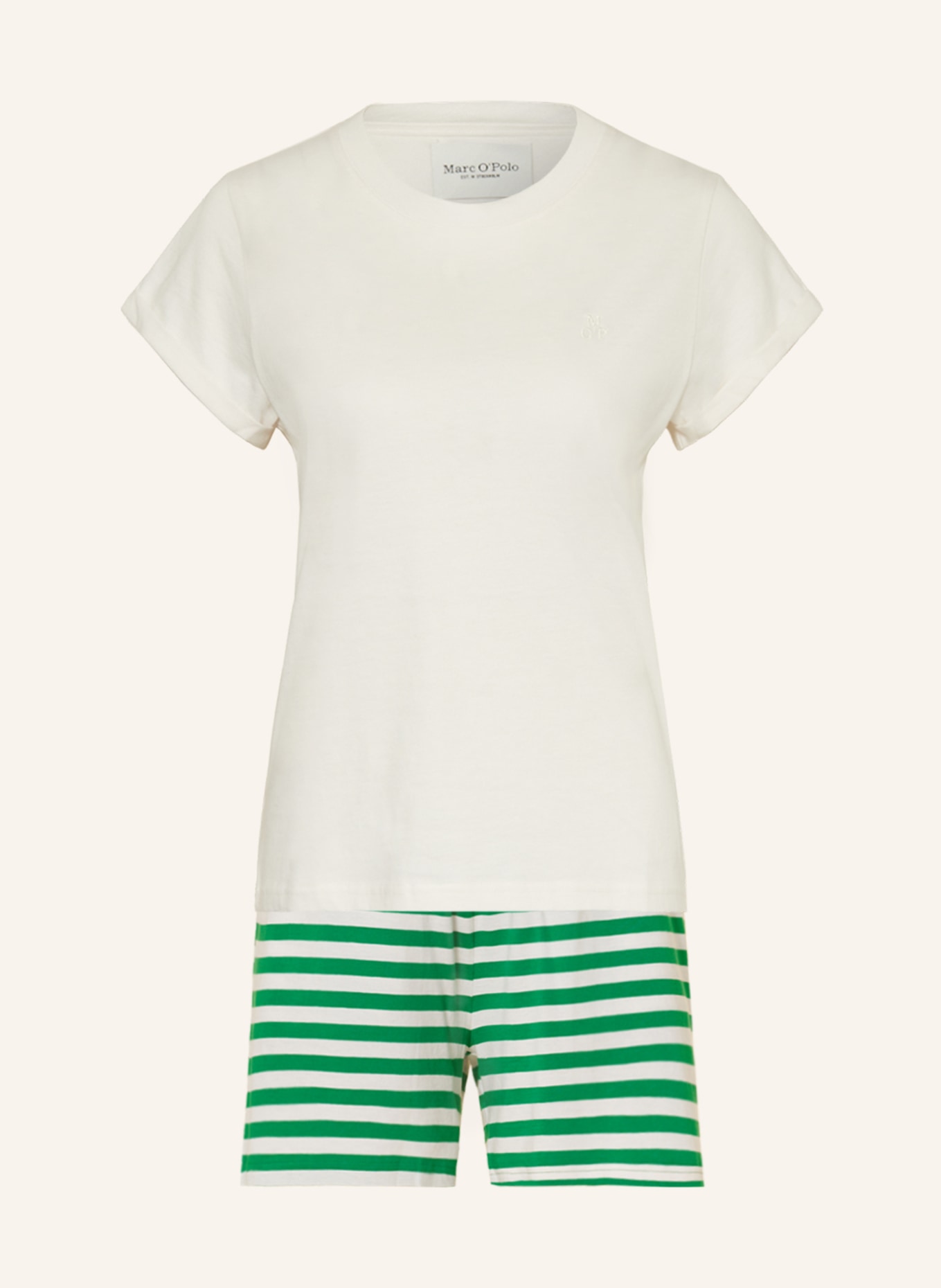 Marc O'Polo Shorty pajamas, Color: WHITE/ GREEN (Image 1)