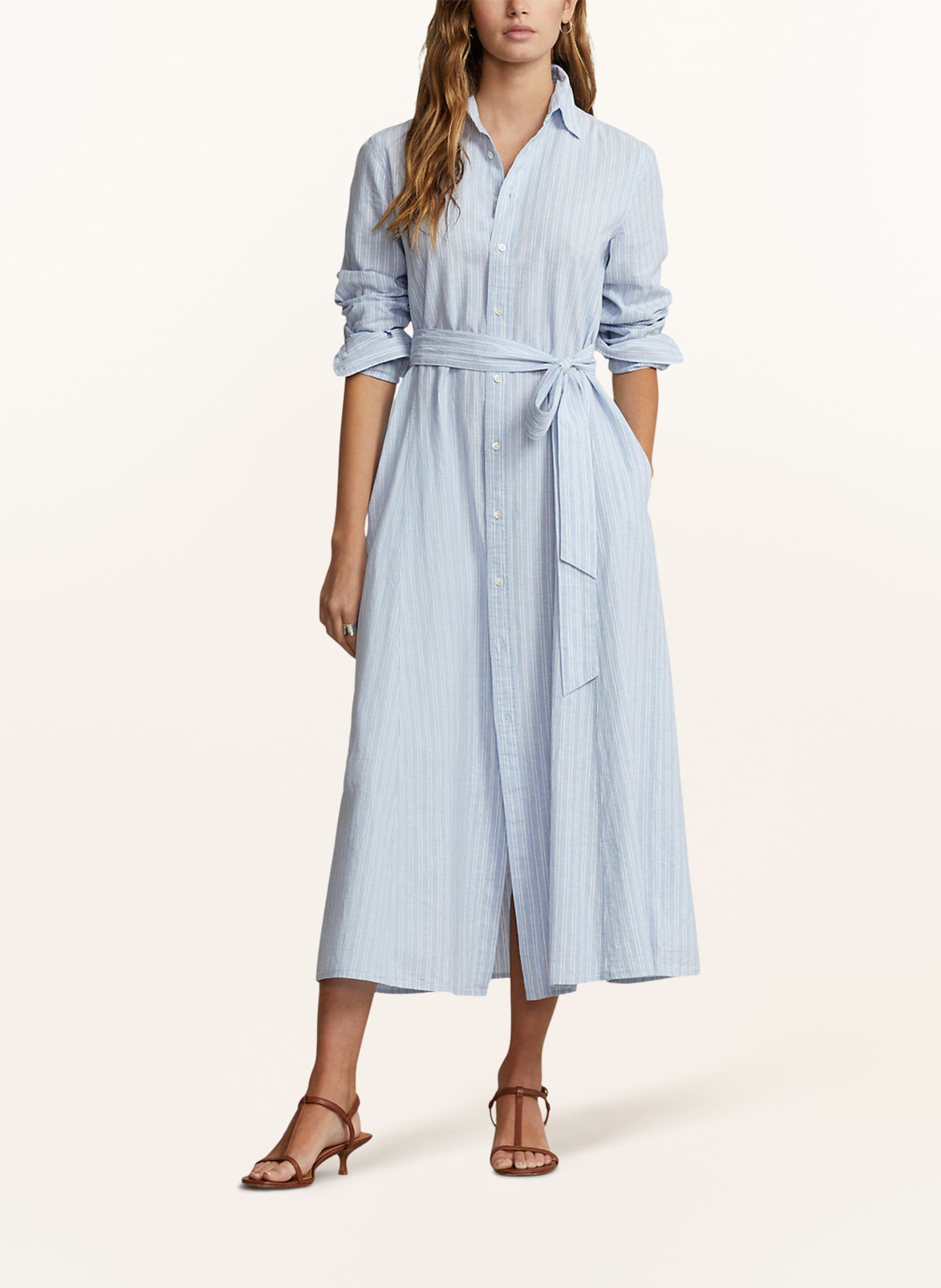 POLO RALPH LAUREN Shirt dress with linen, Color: LIGHT BLUE/ WHITE (Image 2)