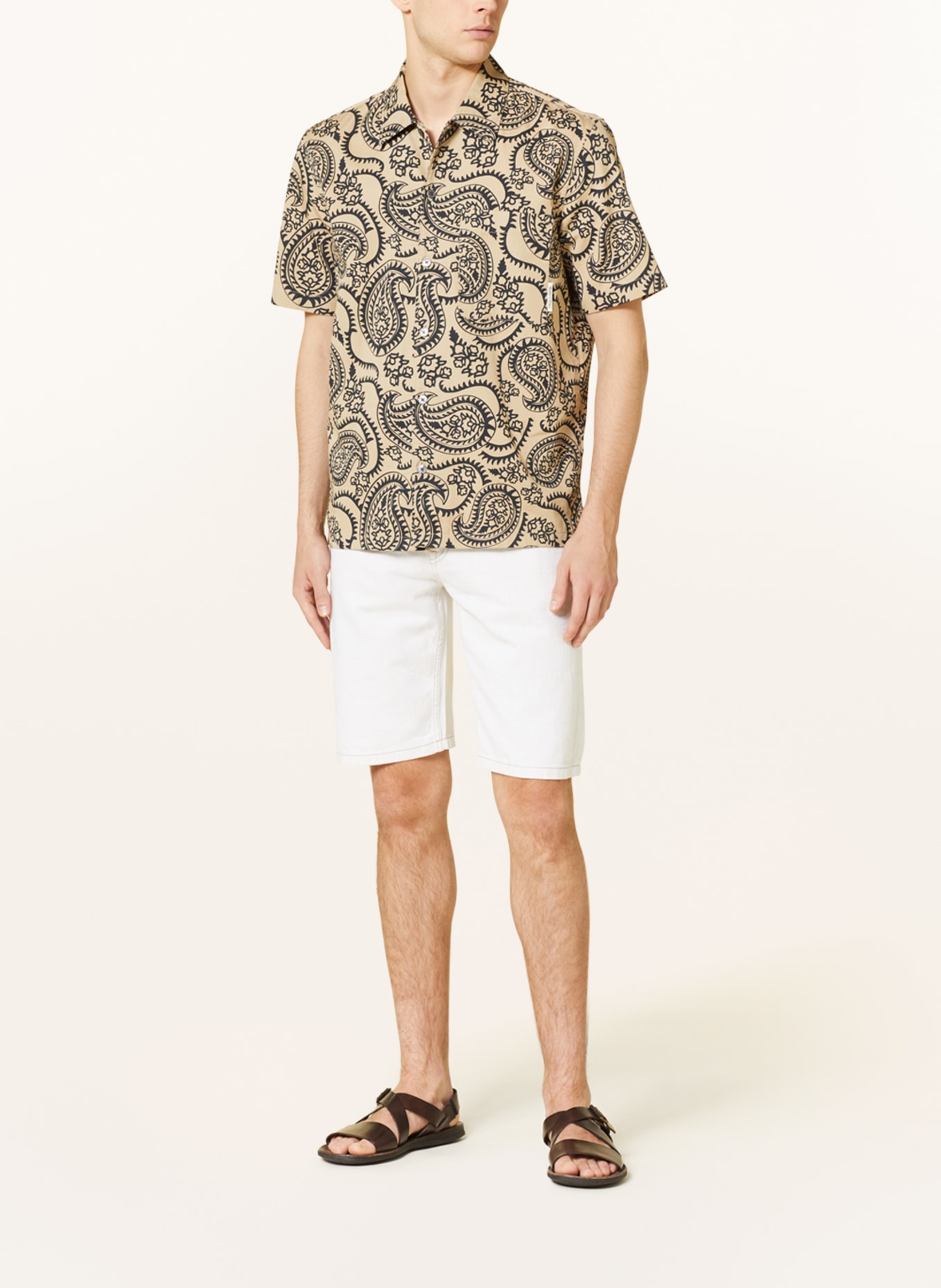 Marc O'Polo Short sleeve shirt regular fit, Color: BEIGE/ BLACK (Image 2)