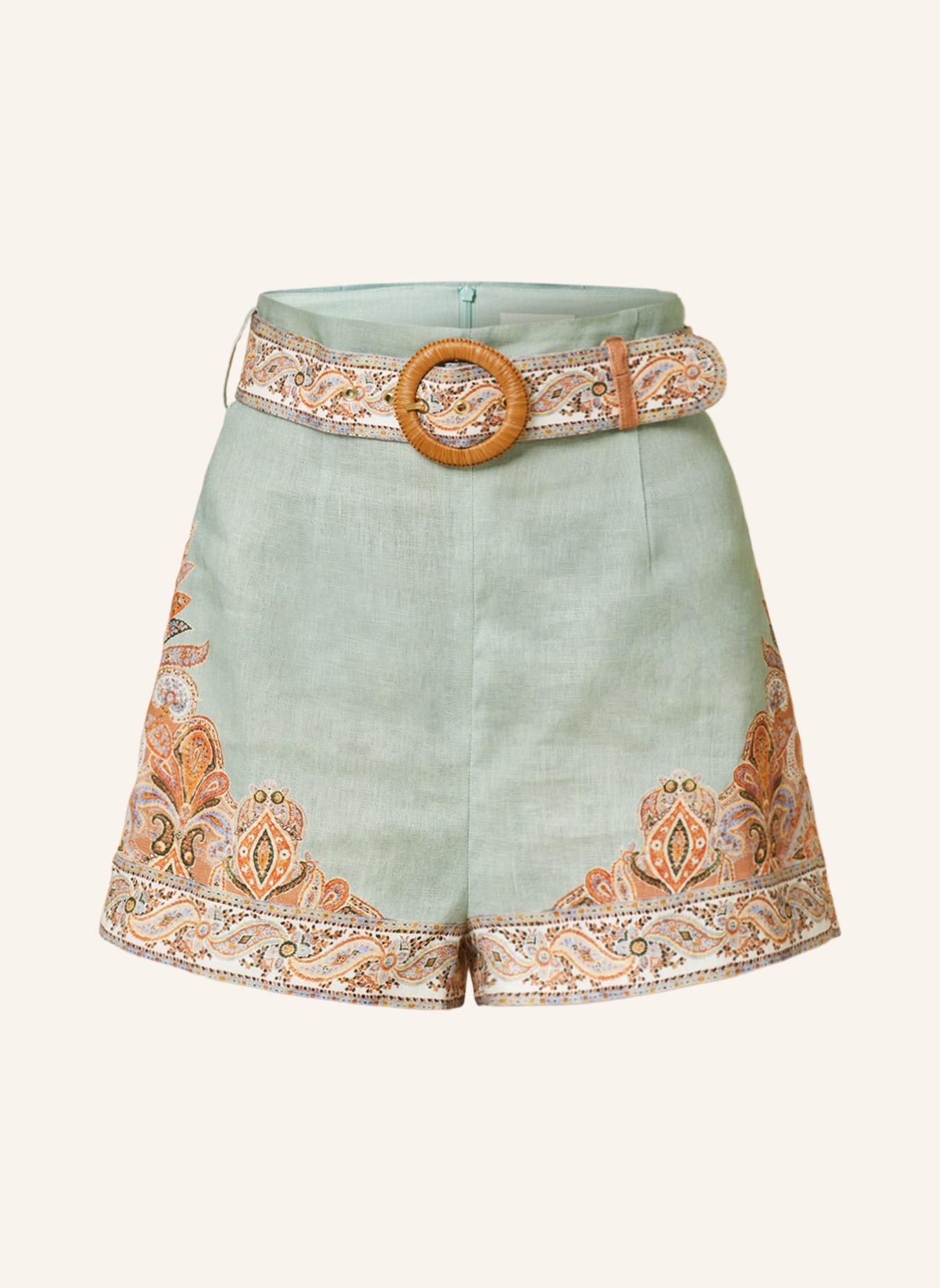 ZIMMERMANN Linen shorts DEVI TUCK, Color: MINT/ LIGHT BROWN/ ORANGE (Image 1)