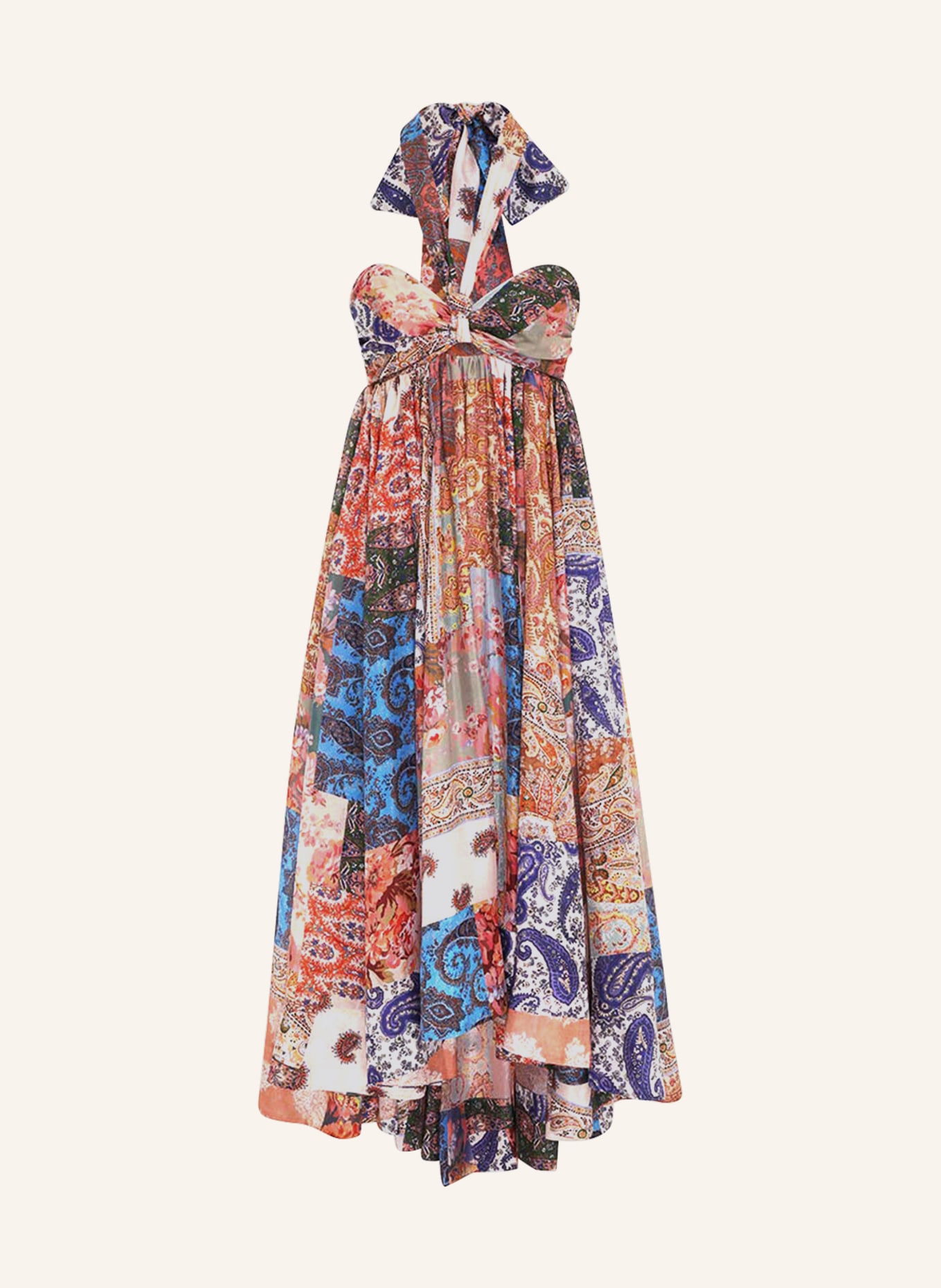 ZIMMERMANN Off-shoulder dress DEVI made of silk, Color: BEIGE/ GREEN/ BLUE (Image 1)