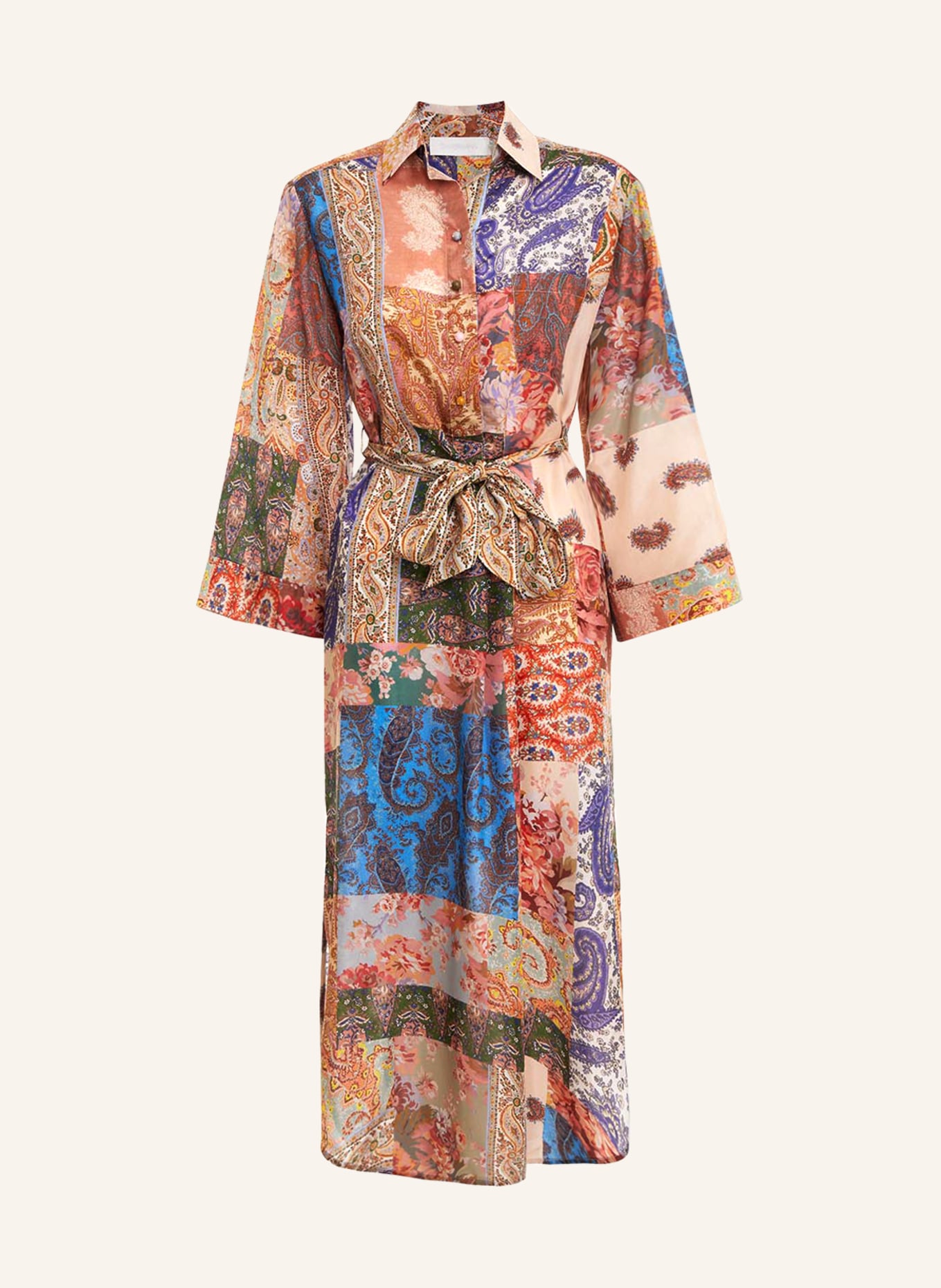 ZIMMERMANN Kleid DEVI aus Seide, Farbe: BEIGE/ GRÜN/ BLAU (Bild 1)