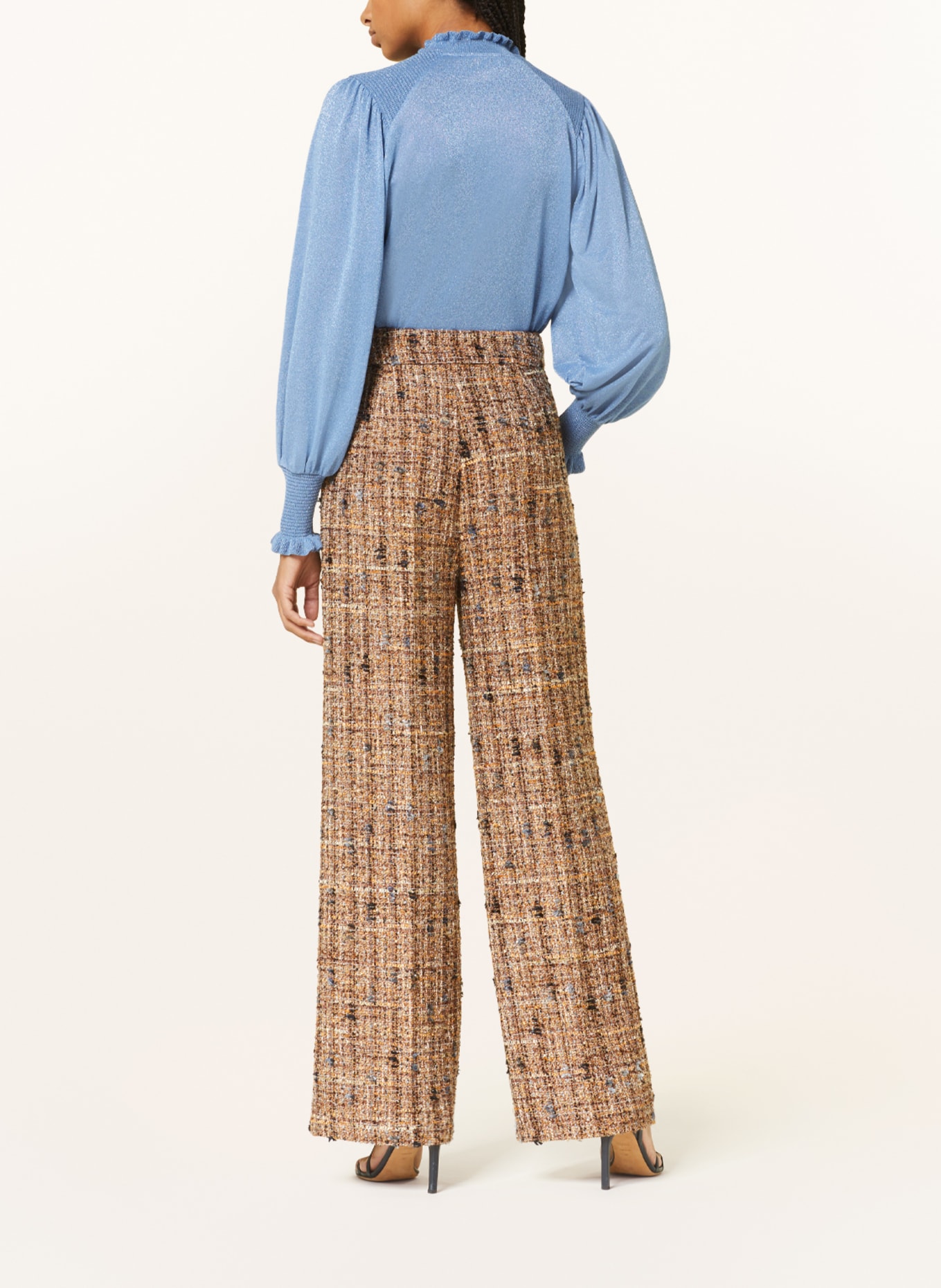 MOS MOSH Wide leg trousers SPRITA made of bouclé, Color: LIGHT BROWN/ BLUE GRAY/ BLACK (Image 3)