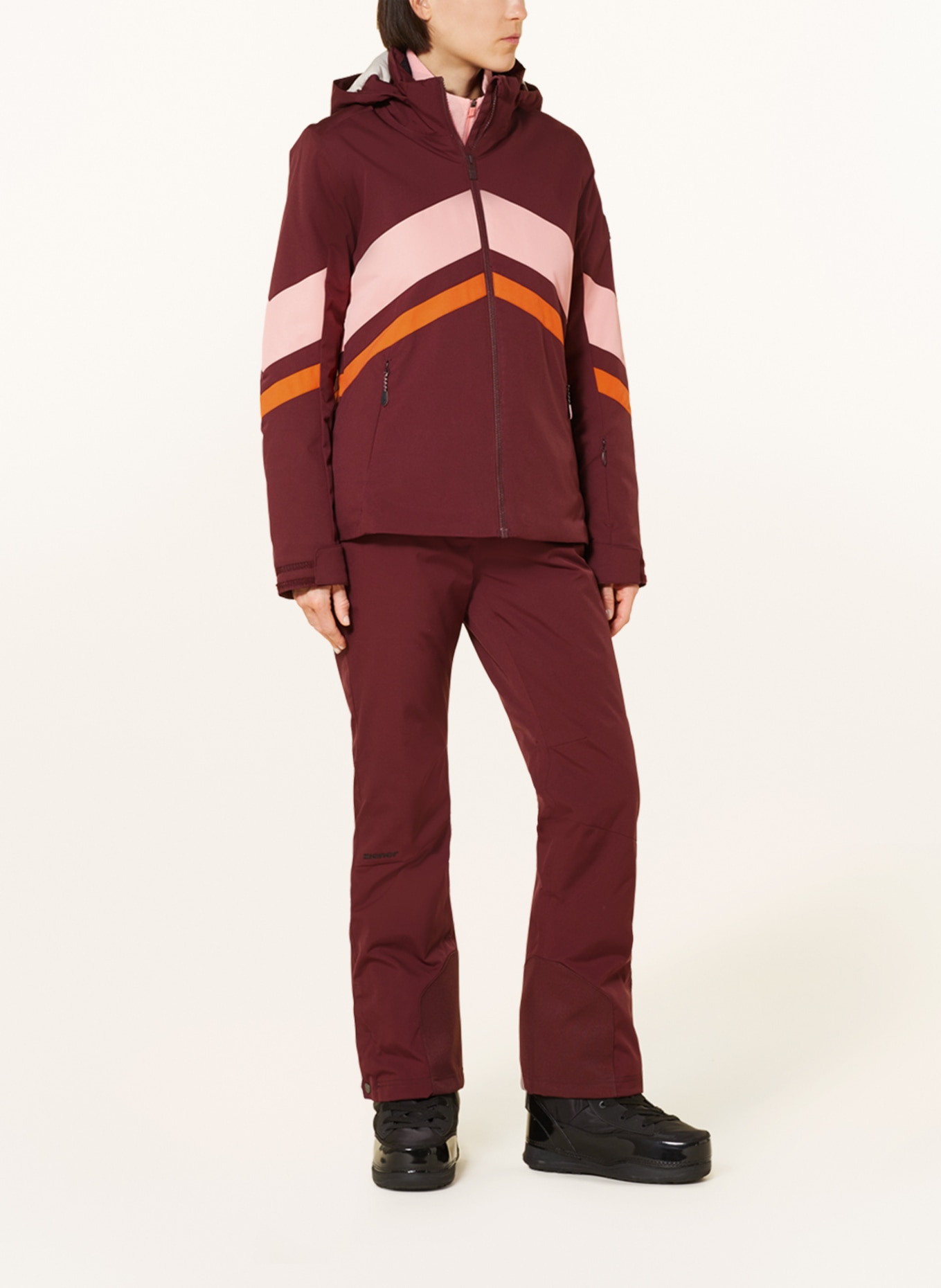 ziener Ski jacket TELIA, Color: DARK RED/ SALMON/ ORANGE (Image 2)
