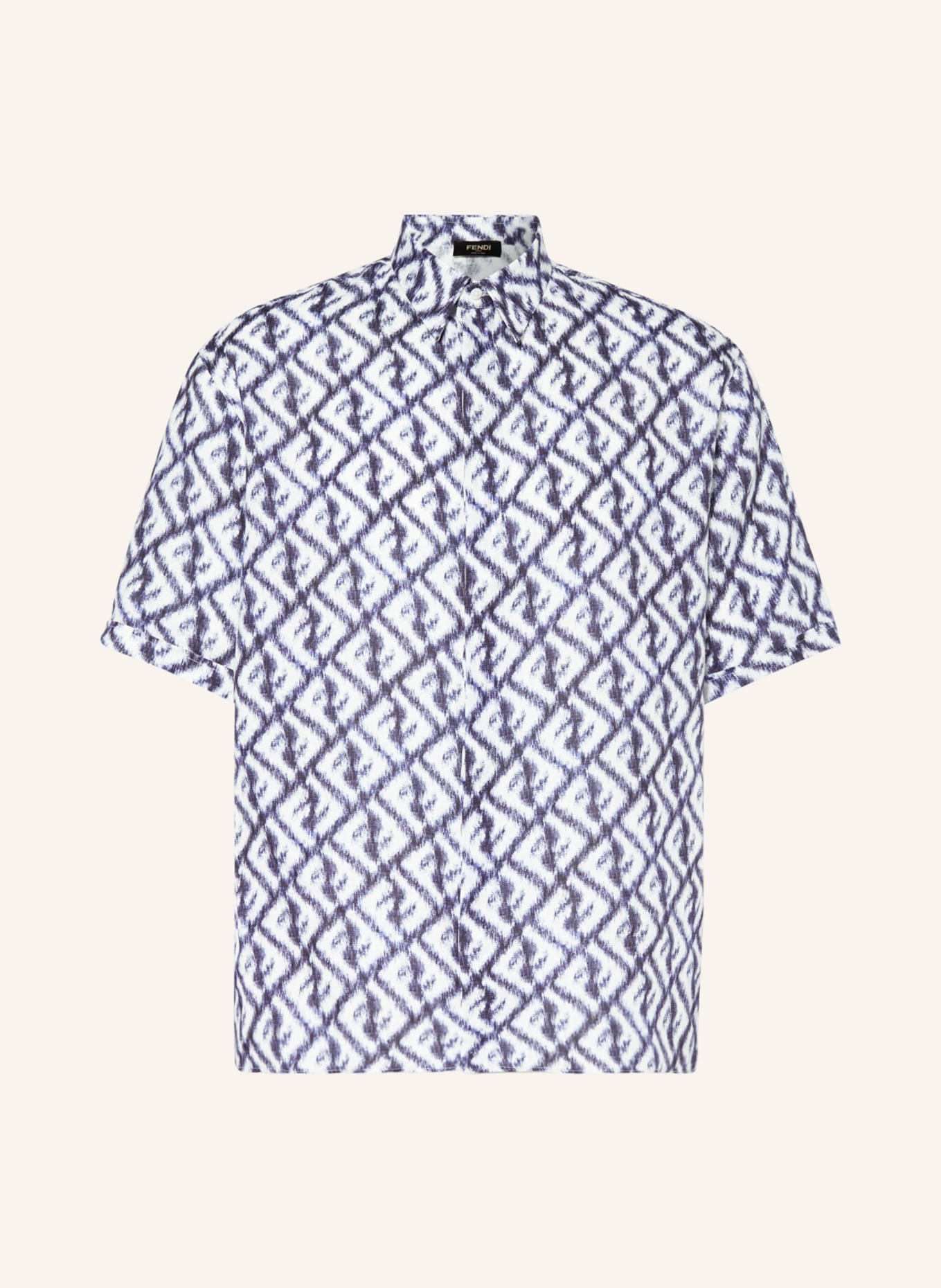 FENDI Short sleeve shirt comfort fit in linen, Color: DARK BLUE/ WHITE (Image 1)