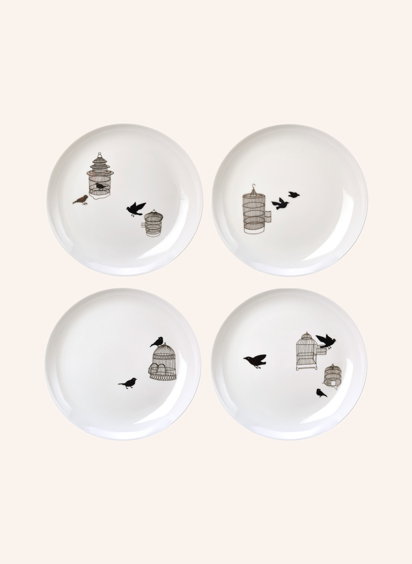 POLSPOTTEN Set of 4 dessert plates FREEDOM BIRDS, Color: CREAM (Image 1)