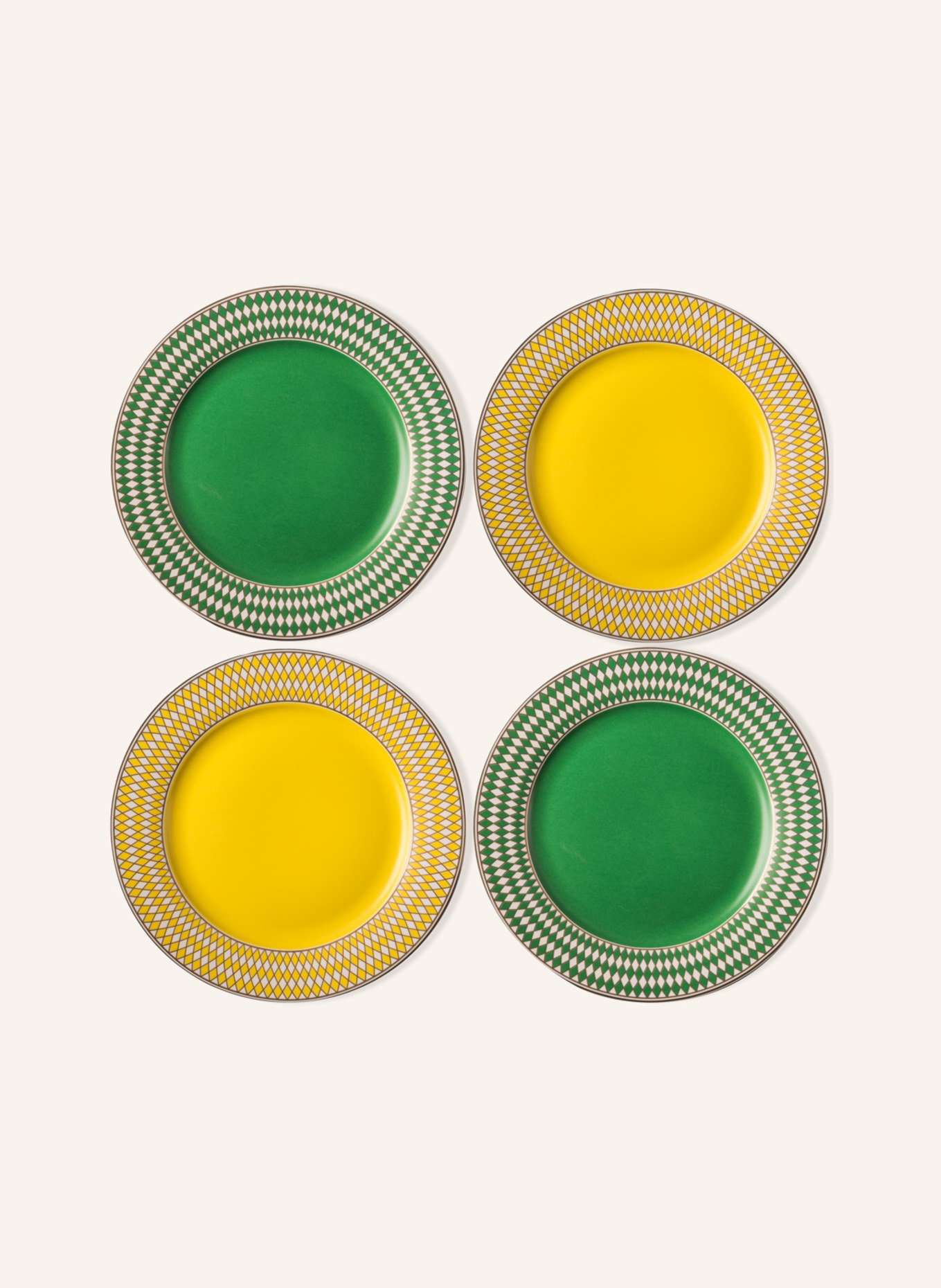 POLSPOTTEN Set of 4 dessert plates CHESS, Color: GREEN/ YELLOW (Image 1)