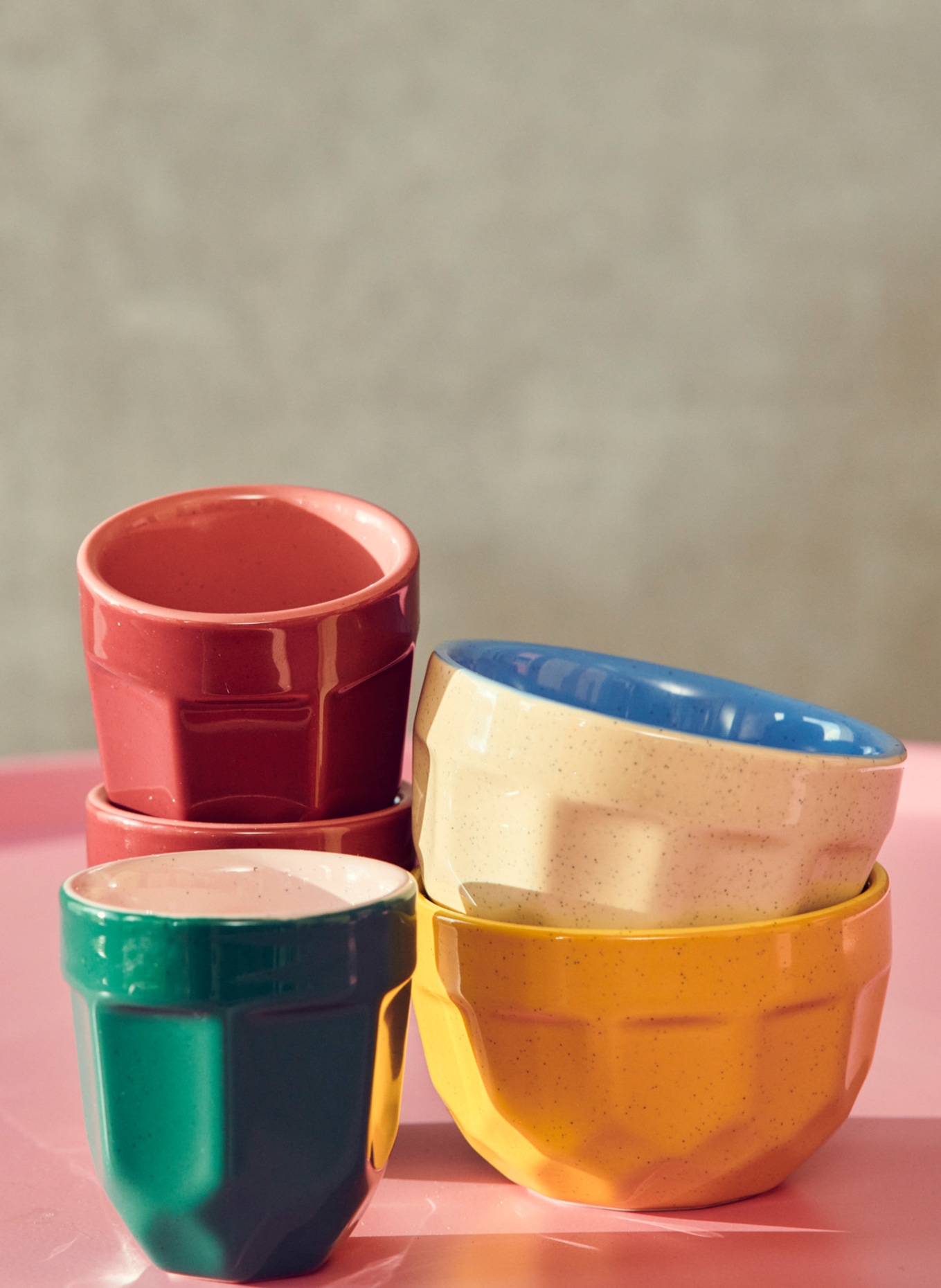 POLSPOTTEN Set of 4 cappuccino mugs, Color: FUCHSIA/ DARK GREEN/ YELLOW (Image 2)