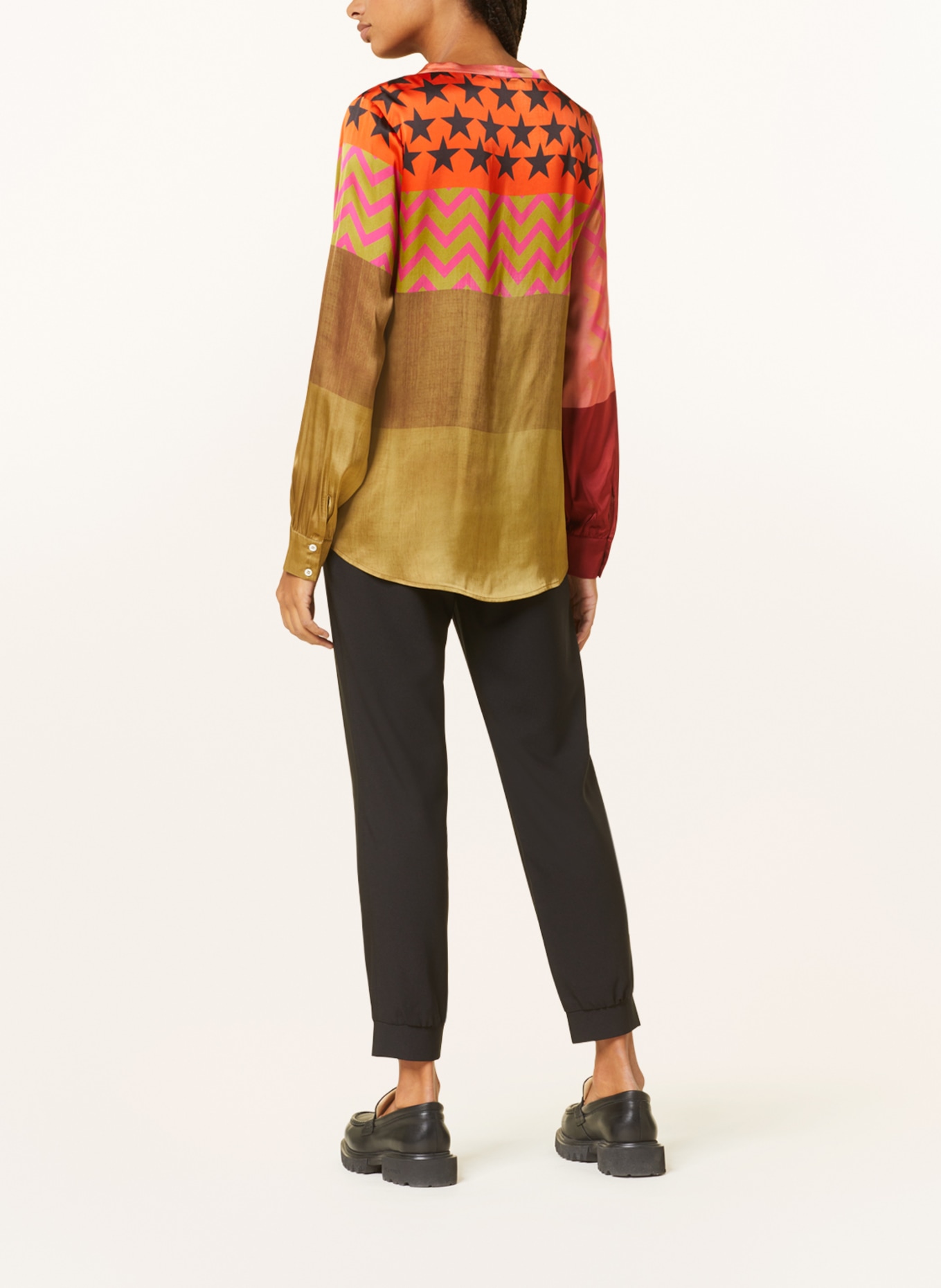 Grace Shirt blouse in satin, Color: OLIVE/ ORANGE/ PINK (Image 3)