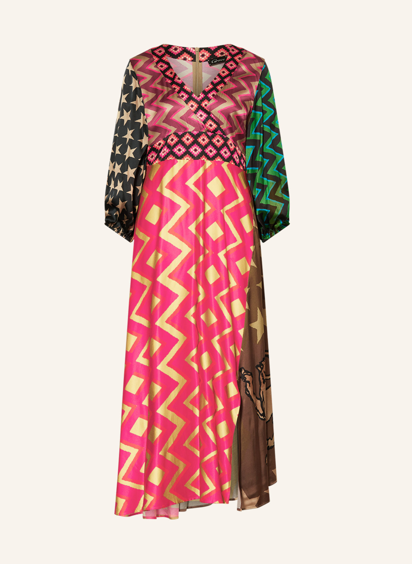 Grace Satin dress, Color: PINK/ DUSKY PINK/ BEIGE (Image 1)