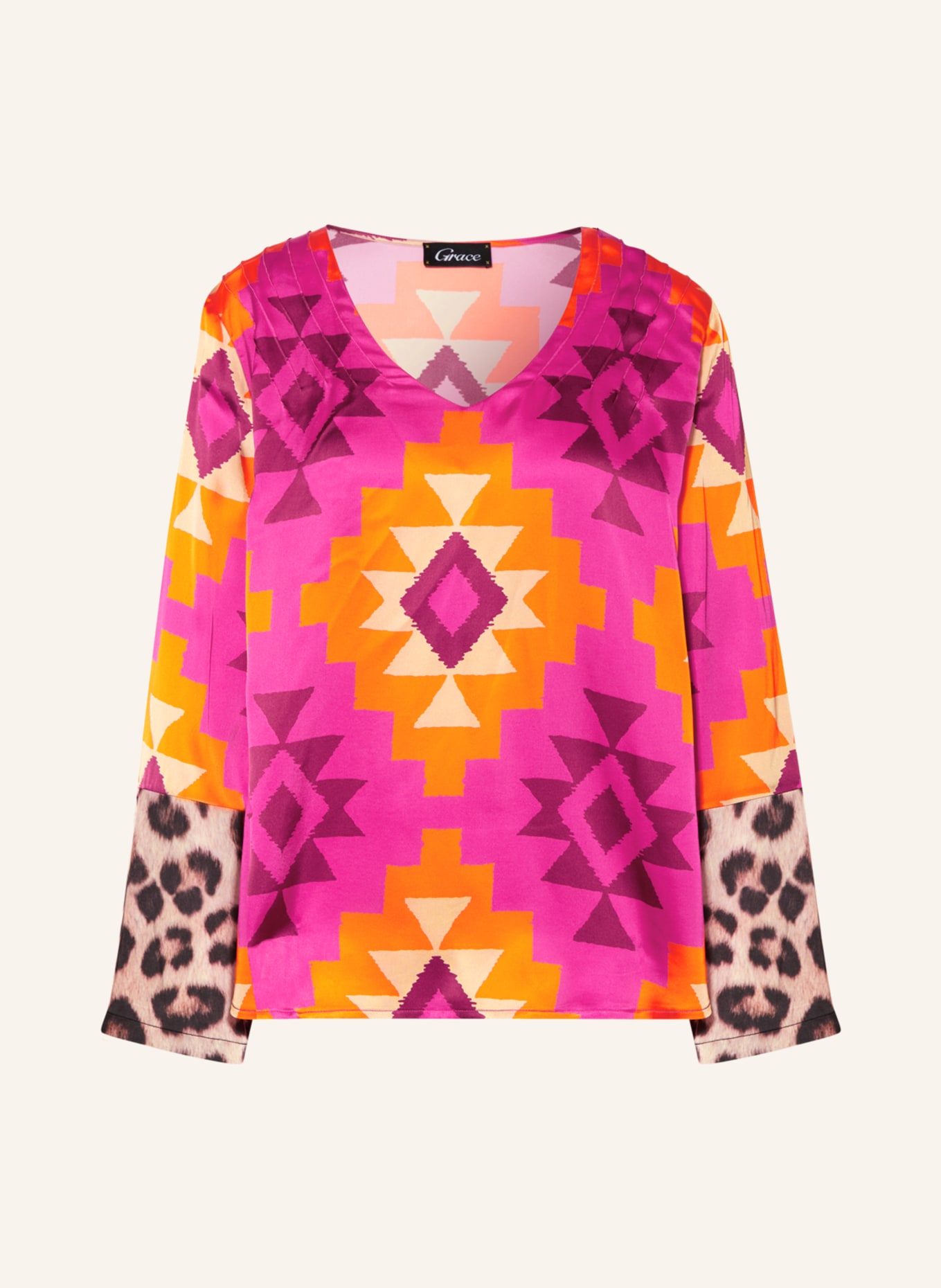 Grace Shirt blouse in satin, Color: PINK/ ORANGE/ FUCHSIA (Image 1)
