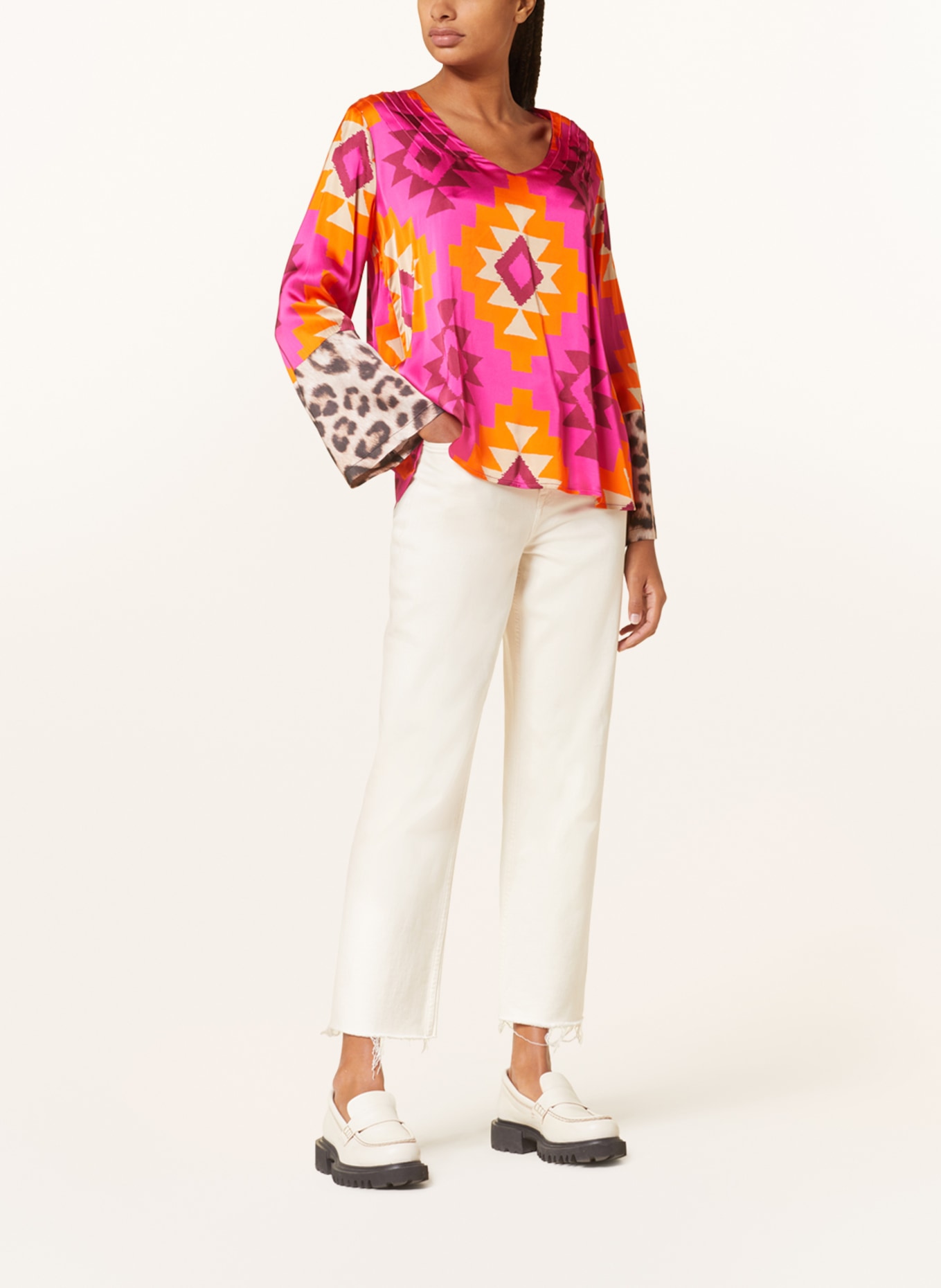 Grace Shirt blouse in satin, Color: PINK/ ORANGE/ FUCHSIA (Image 2)