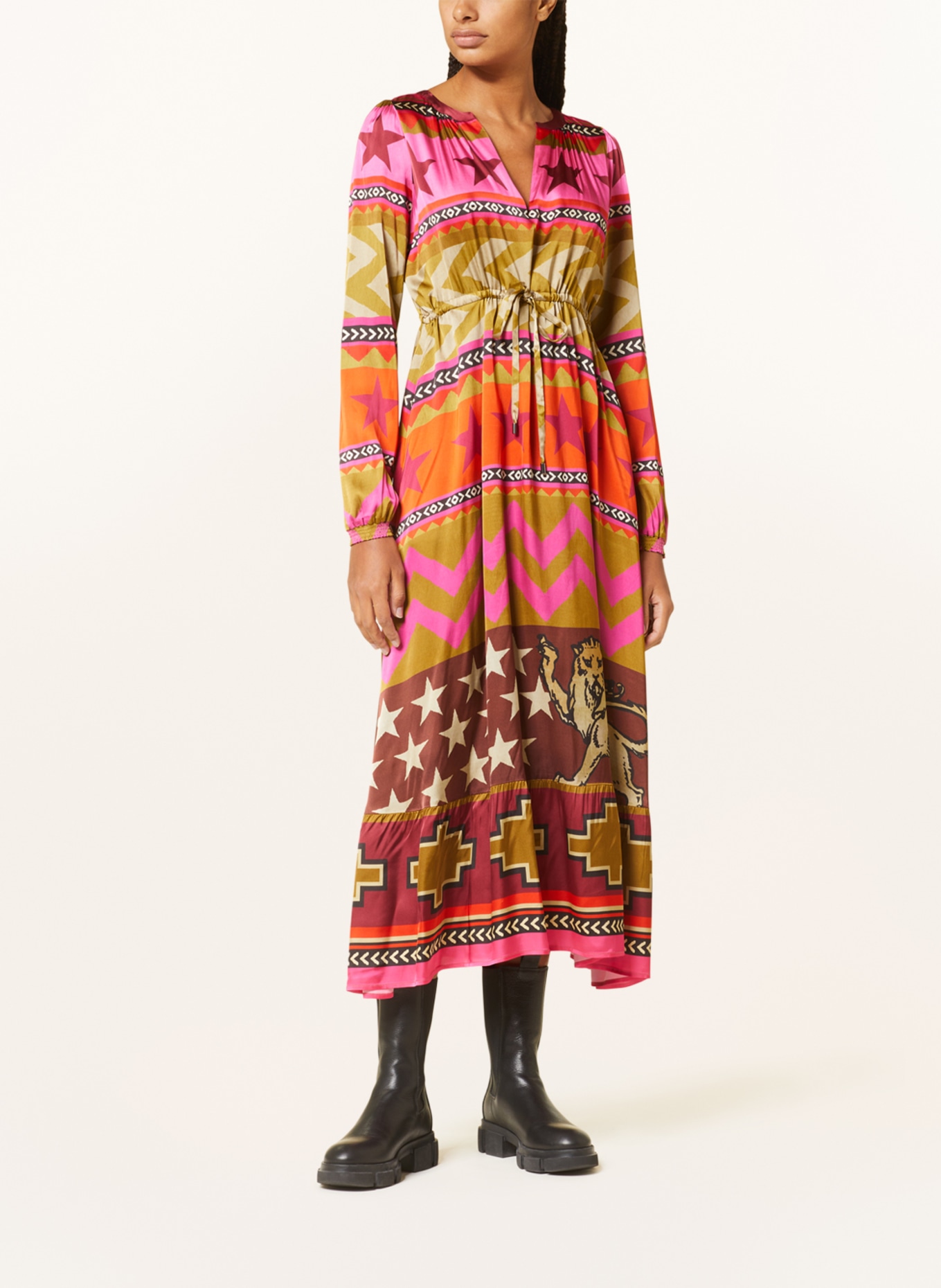 Grace Satin dress, Color: DARK YELLOW/ BEIGE/ PINK (Image 2)