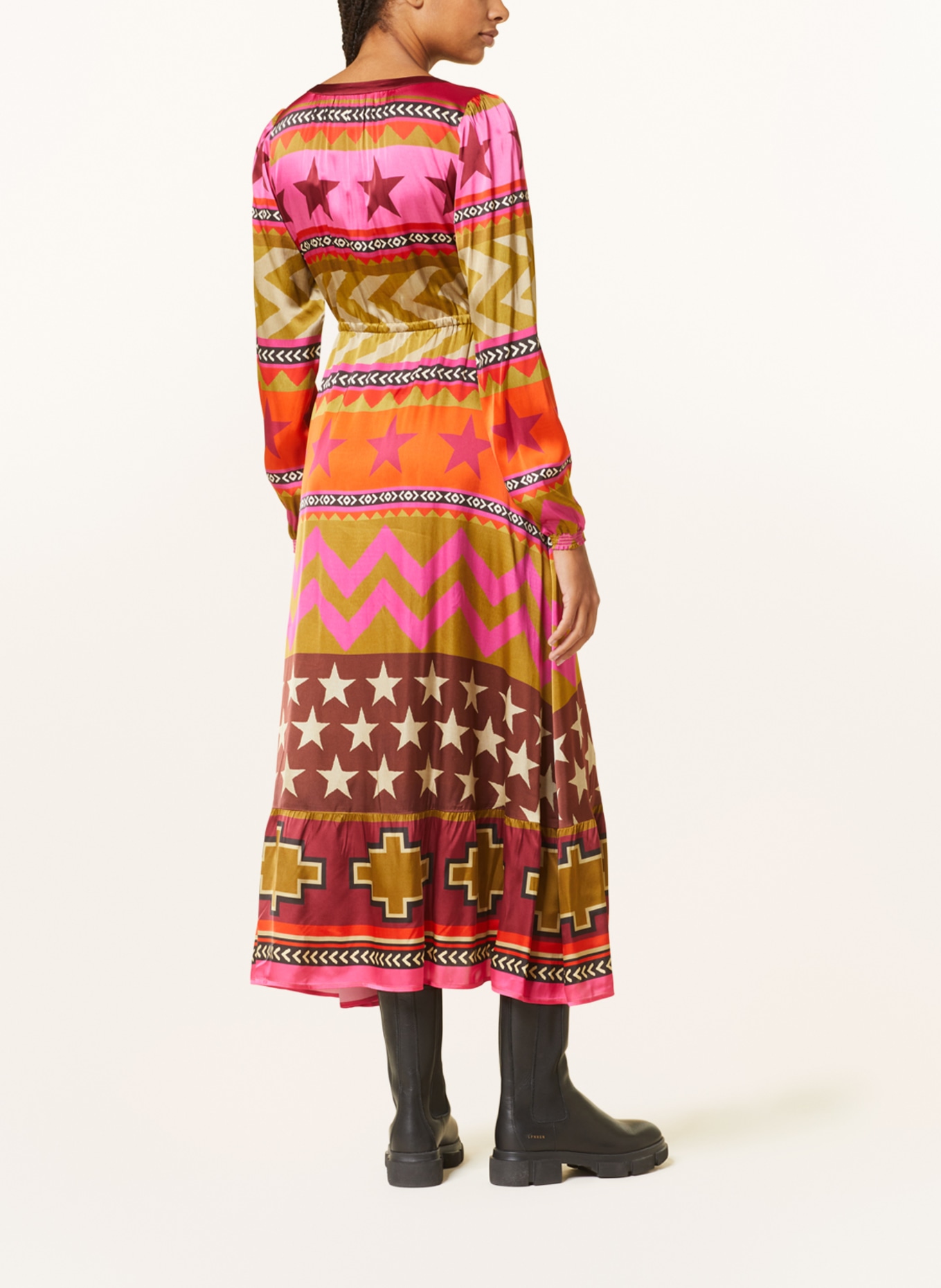 Grace Satin dress, Color: DARK YELLOW/ BEIGE/ PINK (Image 3)