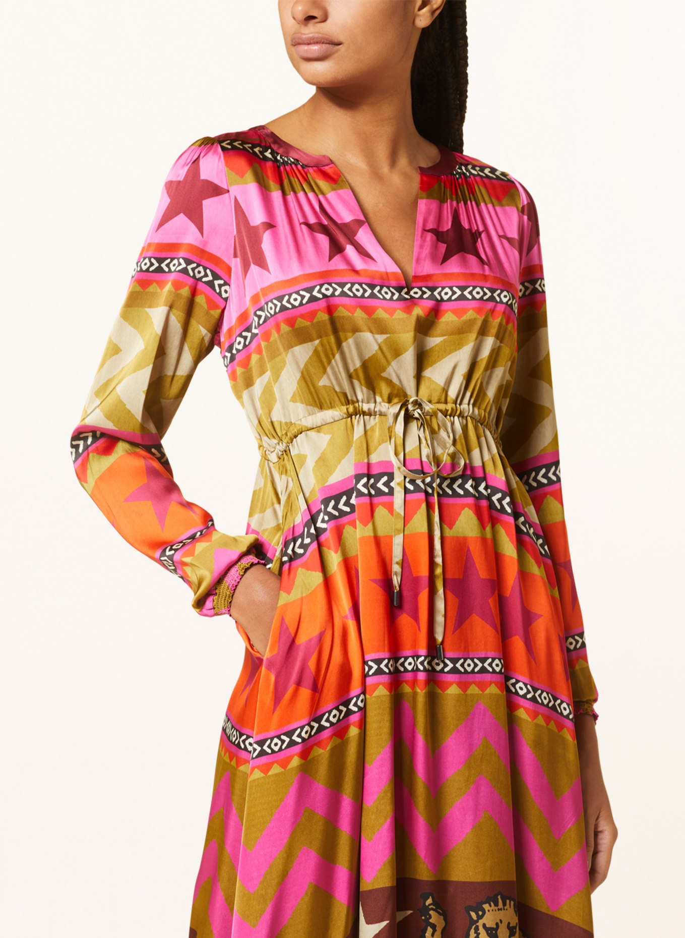 Grace Satin dress, Color: DARK YELLOW/ BEIGE/ PINK (Image 4)