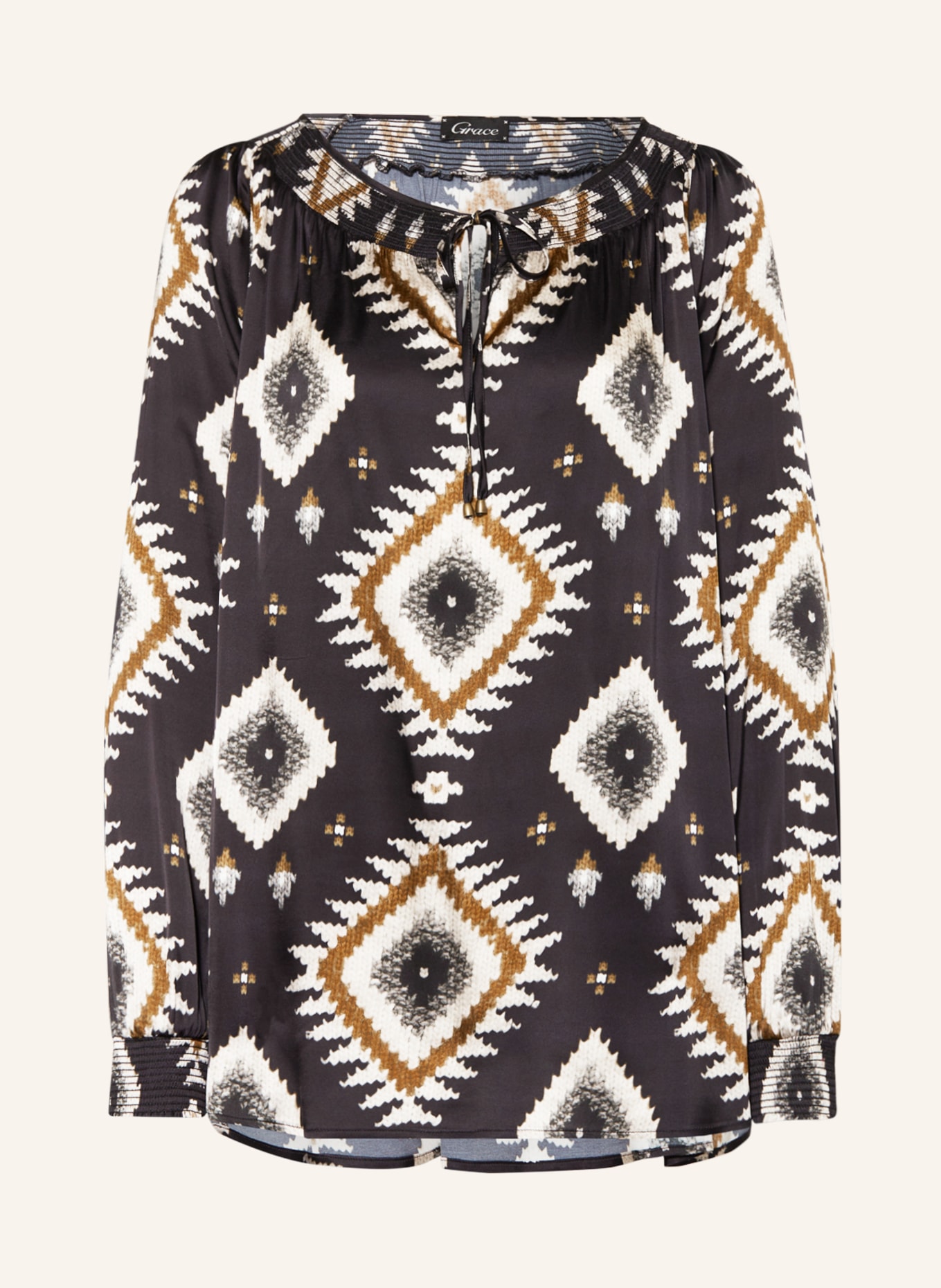 Grace Shirt blouse in satin, Color: BLACK/ ECRU/ BEIGE (Image 1)