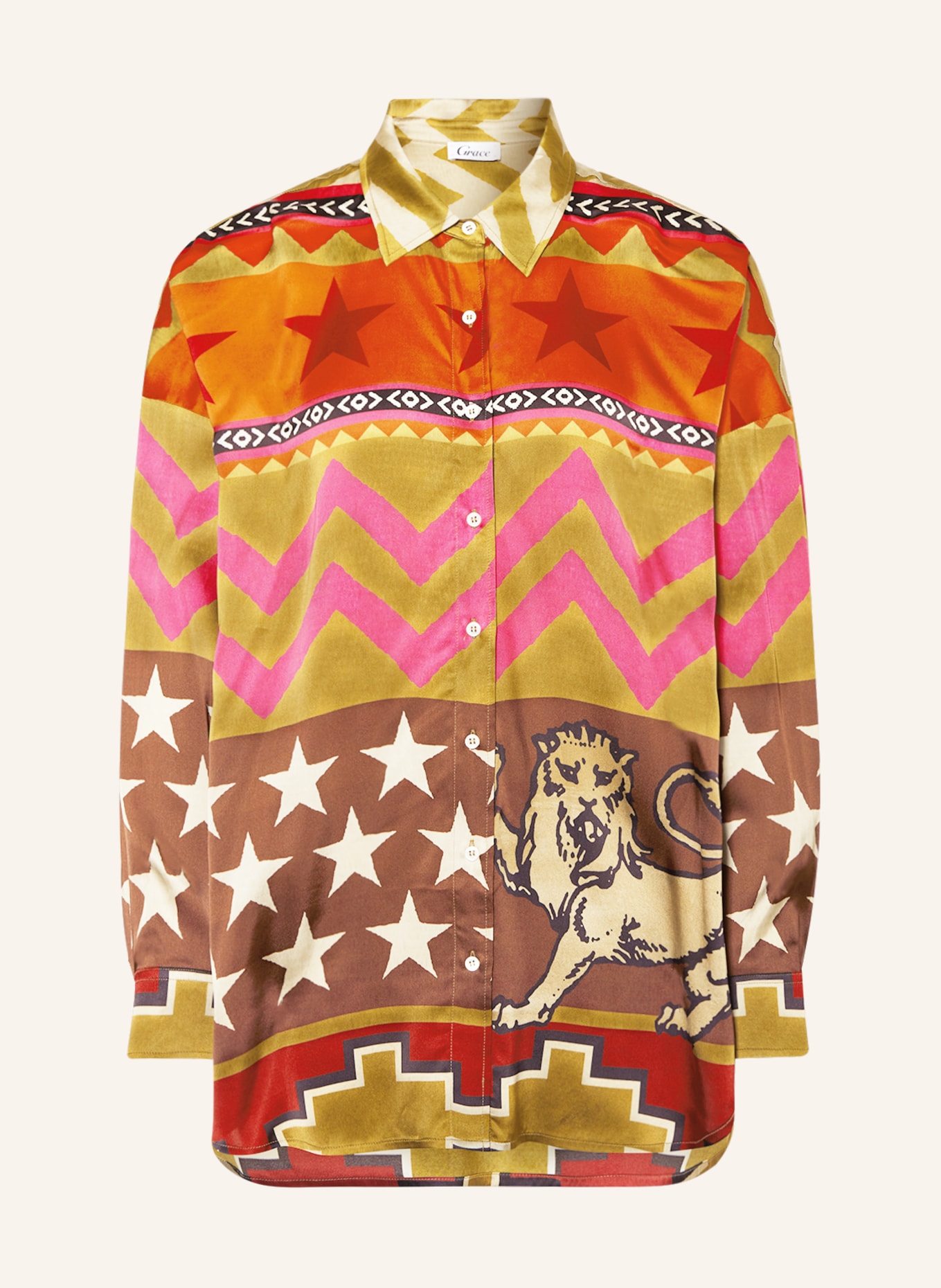 Grace Oversized-Hemdbluse aus Satin, Farbe: KHAKI/ BRAUN/ PINK (Bild 1)
