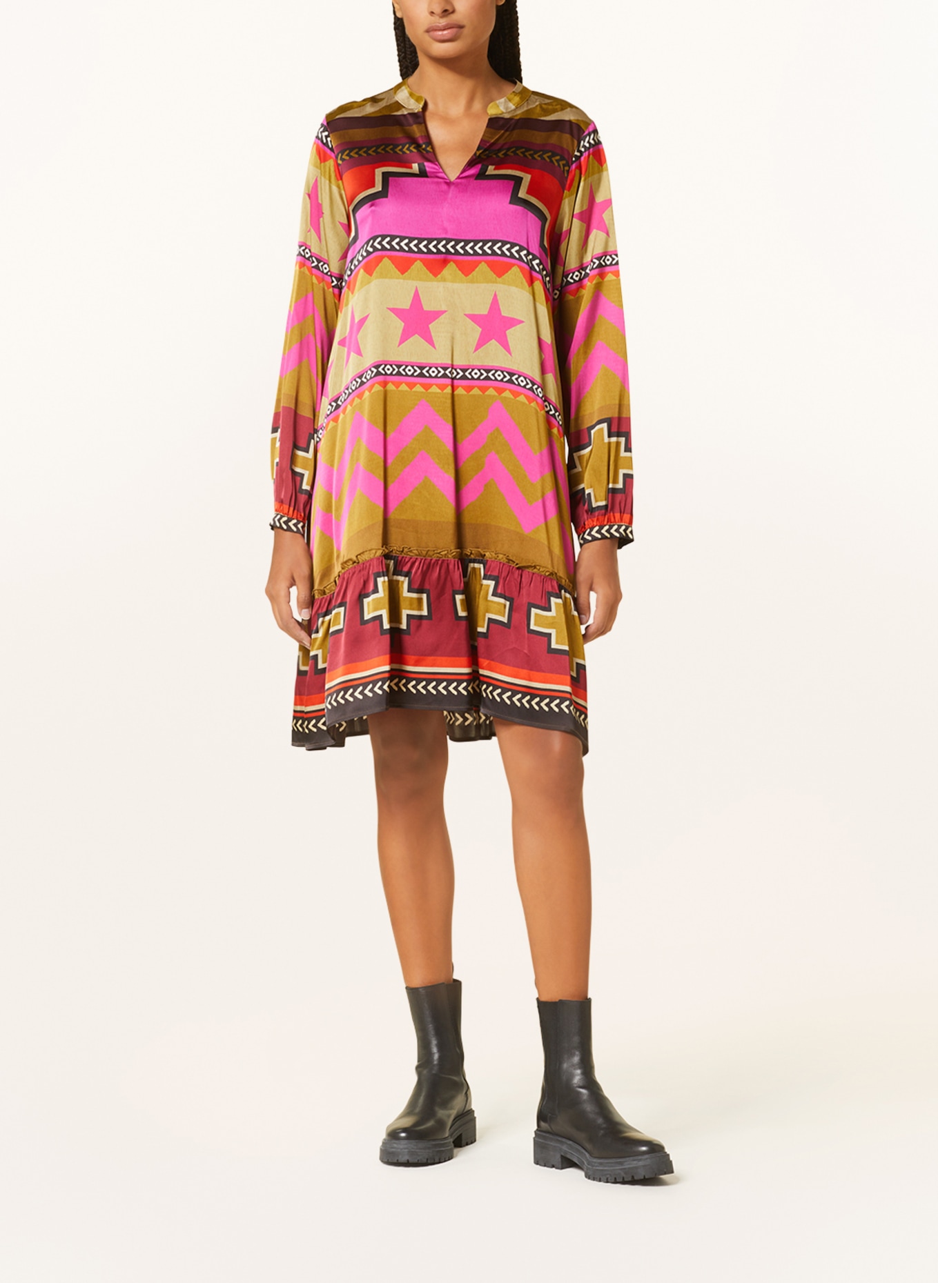 Grace Satin dress, Color: KHAKI/ FUCHSIA/ ORANGE (Image 2)