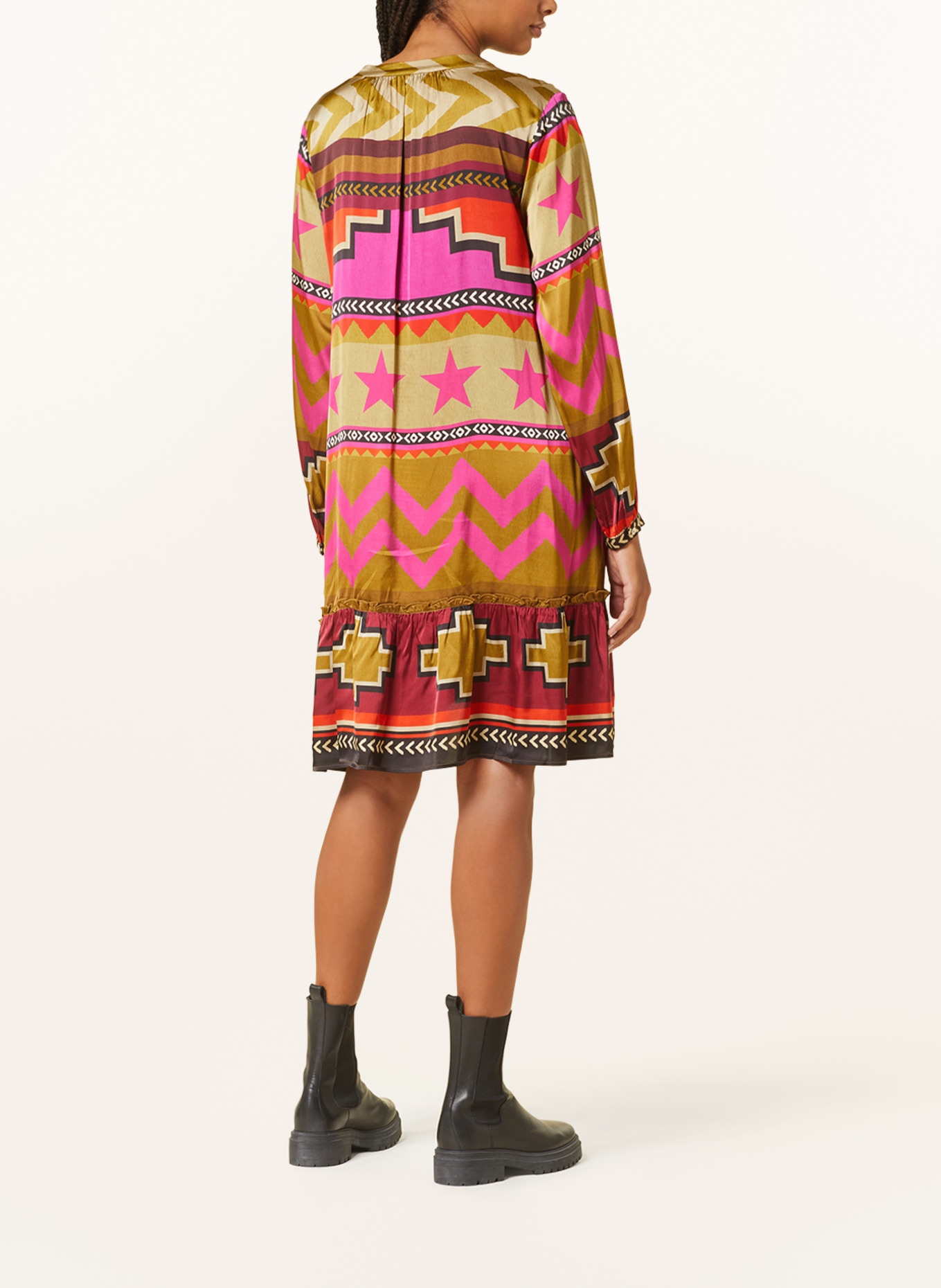 Grace Satin dress, Color: KHAKI/ FUCHSIA/ ORANGE (Image 3)