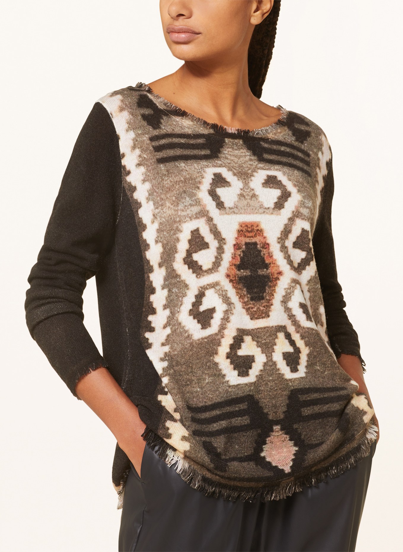 Grace Sweater, Color: BLACK/ KHAKI/ ECRU (Image 4)