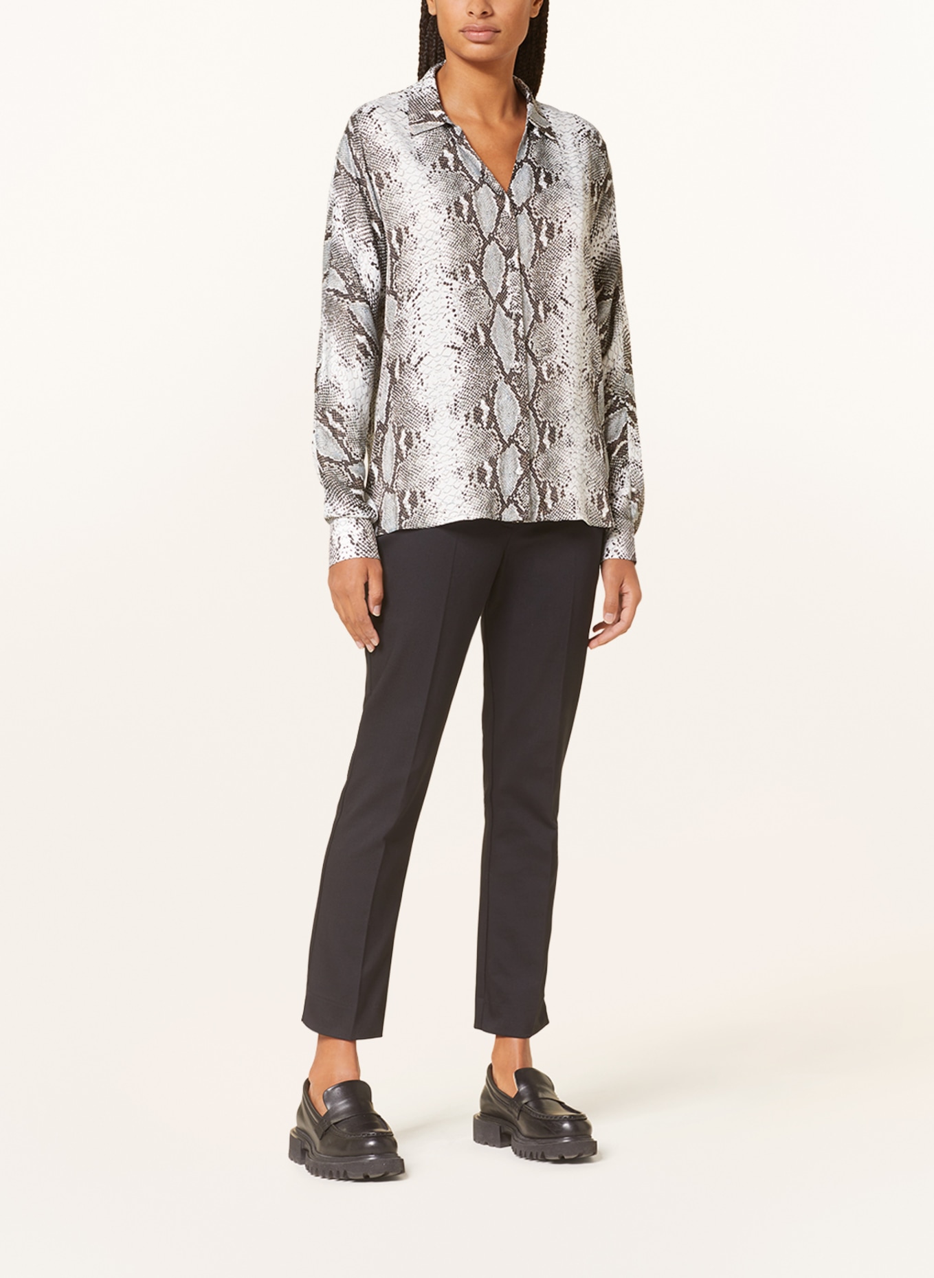 darling harbour Satin shirt blouse, Color: BLACK/ WHITE/ TAUPE (Image 2)