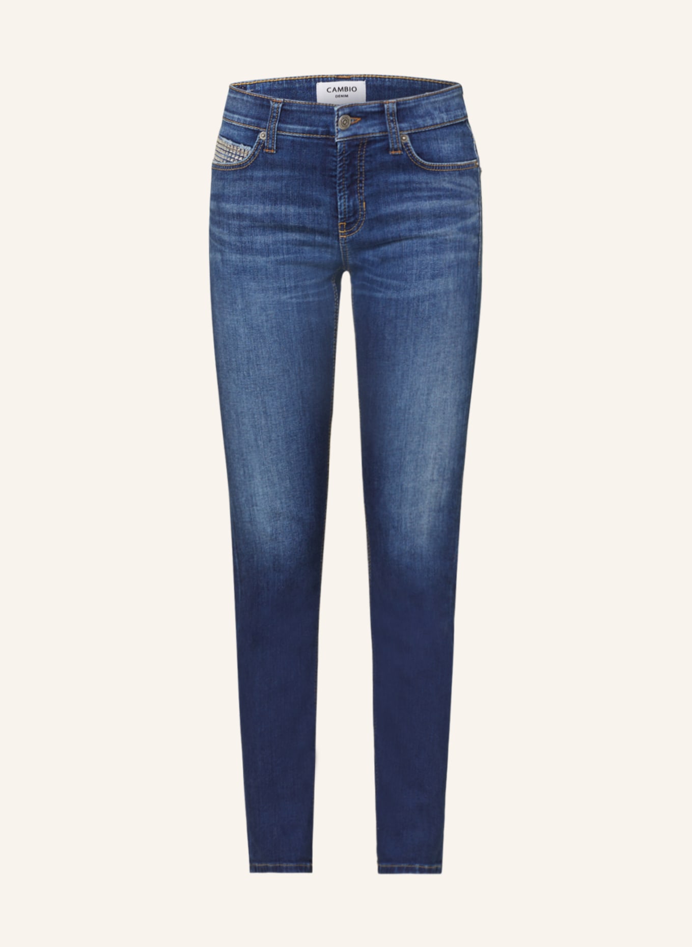 CAMBIO Skinny Jeans PARIS mit Schmucksteinen, Farbe: 5061 medium contrast splinted (Bild 1)