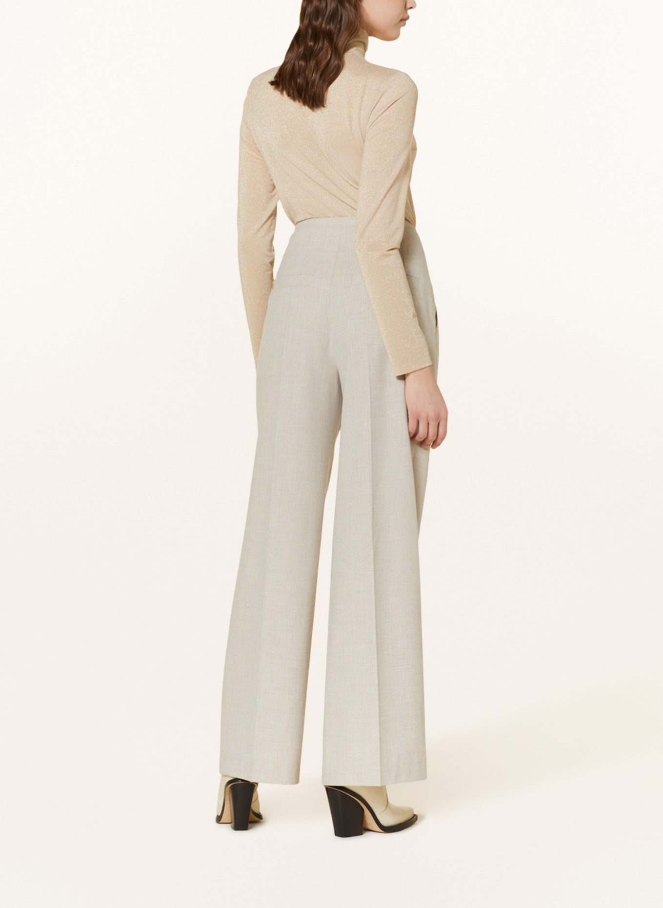 MARC CAIN Wide leg trousers with glitter thread, Color: 178 dark sand (Image 3)