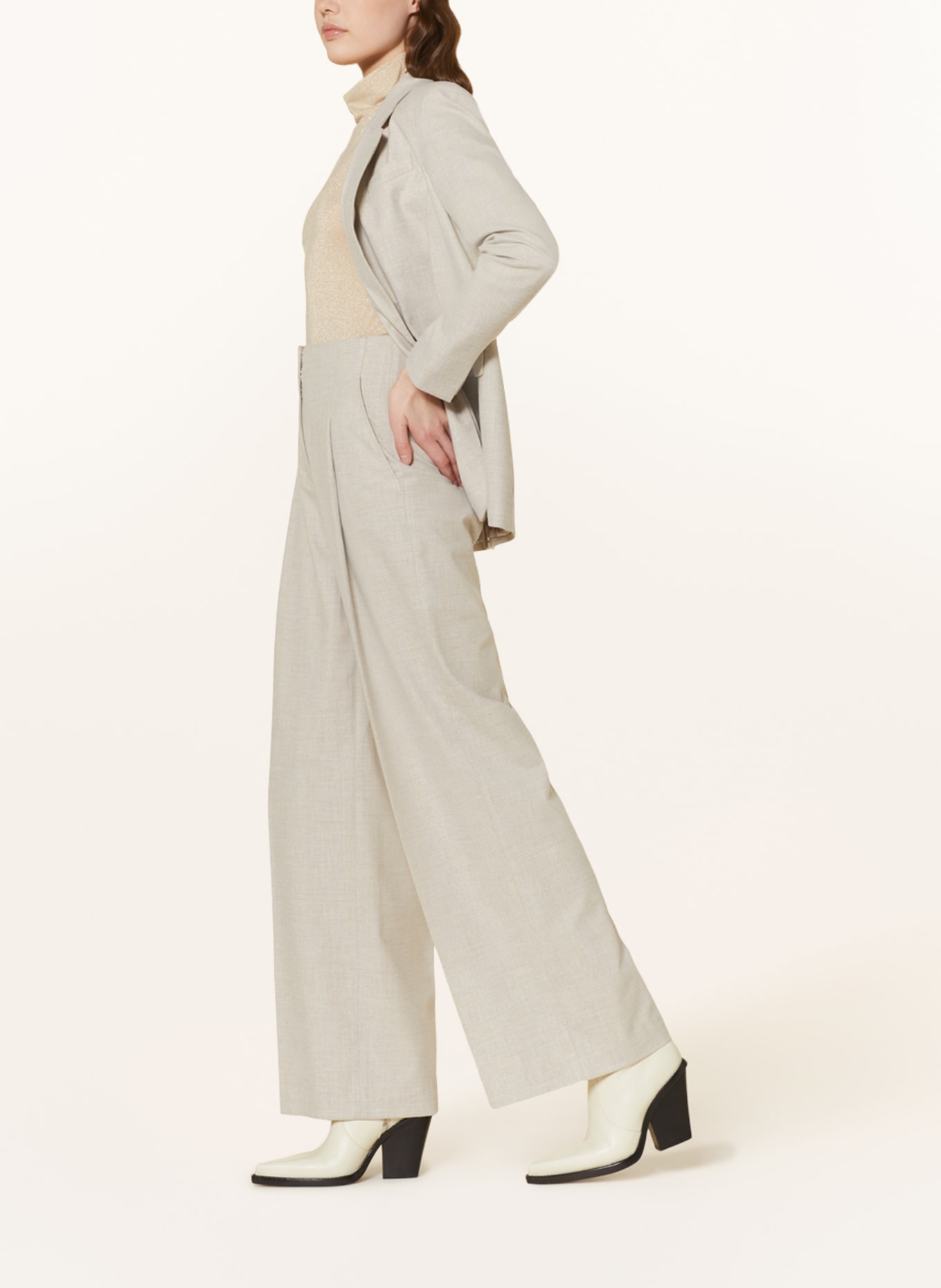 MARC CAIN Wide leg trousers with glitter thread, Color: 178 dark sand (Image 4)